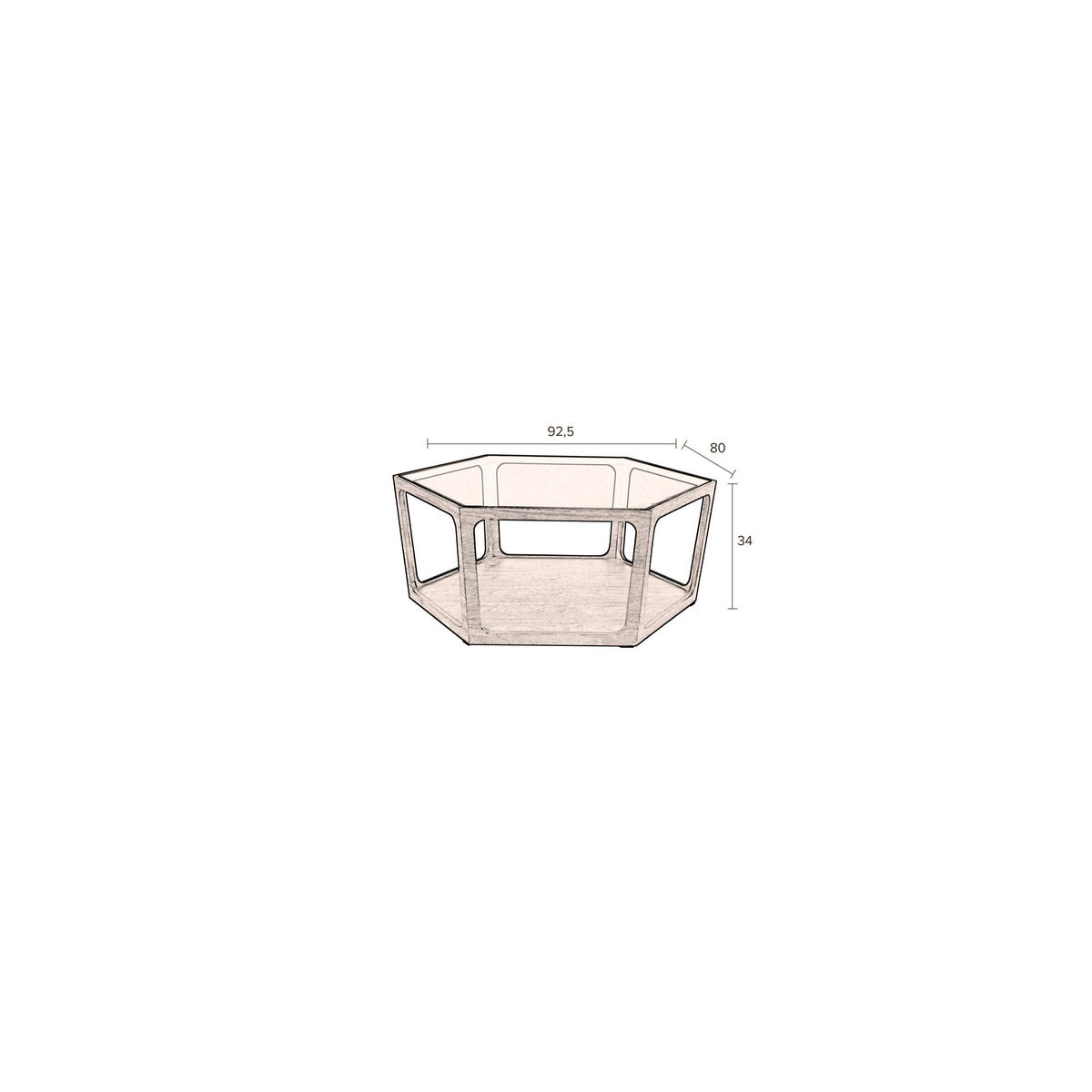 COUCHTISCH Sita Sechseckig Braun - Braun, Glas (92.5/80/34cm) - Dutchbone