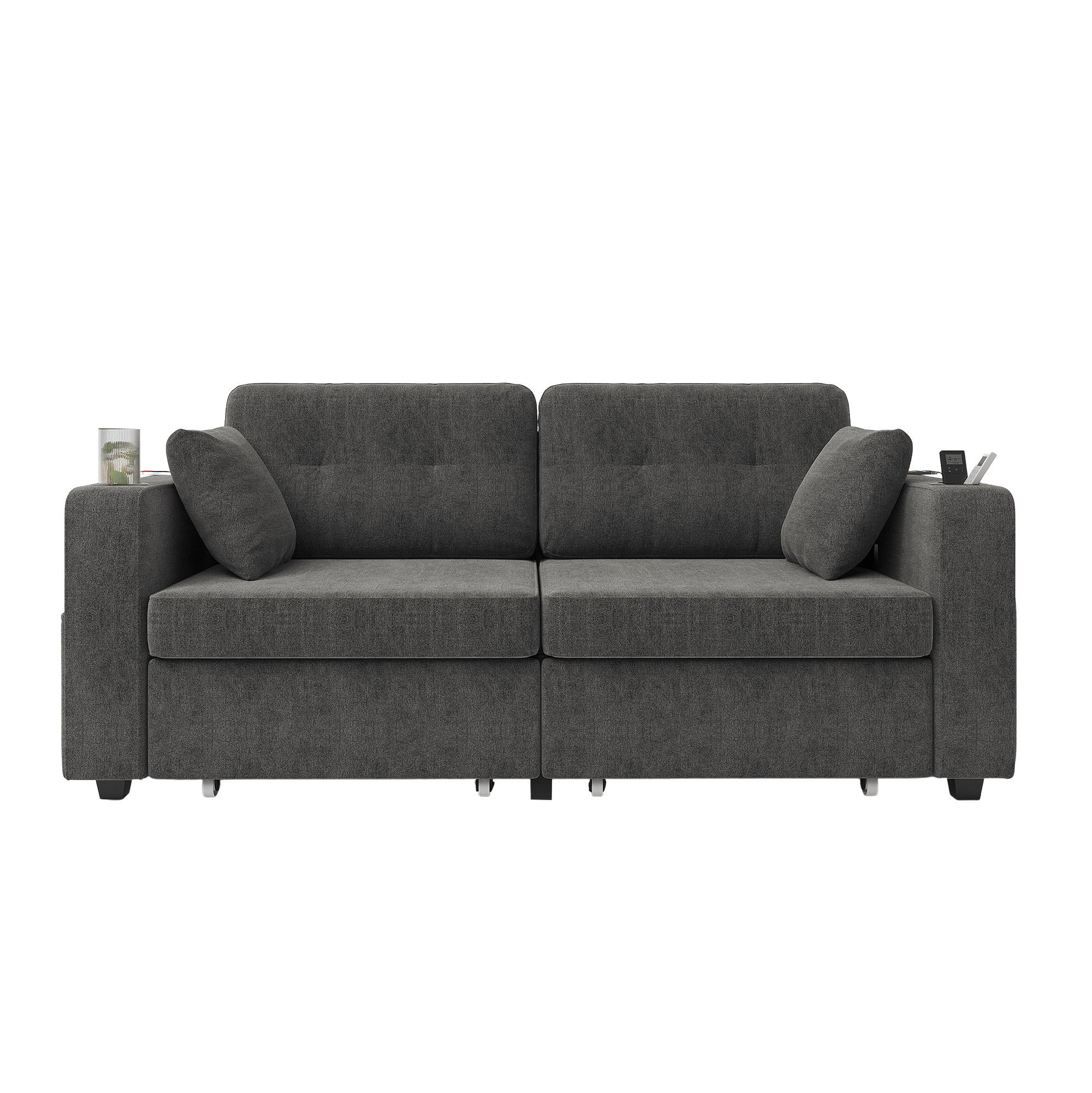 2-SITZER-SOFA 172/75/82 cm mit USB-Anschlüssen, Stauraumschubladen und Getränkehaltern, Chenille, Grau - Grau, Textil (172/82/75cm) - Redom