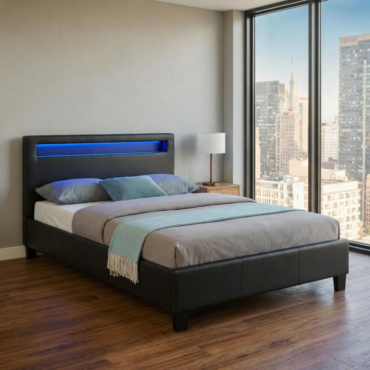 POLSTERBETT MIT LED MIRASOL 120x200 cm schwarz - Schwarz, Textil (120/200cm) - CARO-Möbel