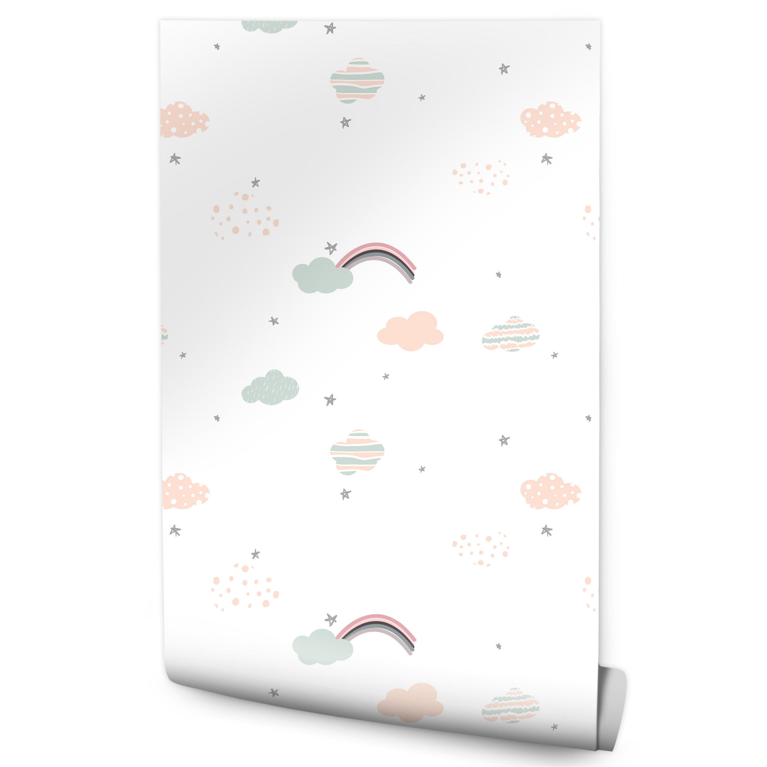 VLIESTAPETE Wolken, Regenbogen und Sterne – Pastellbunt, Weiß – 50x1000 cm - Multicolor/Weiß, Papier (50/1000cm) - Muralo