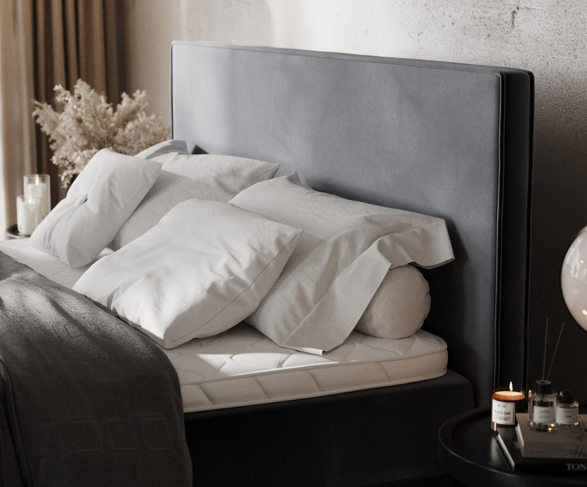 BOXBETT Velma 140/200 cm Dunkelgrau im Kronos Stoff - Dunkelgrau/Schwarz, Holz/Holzwerkstoff (140/200cm) - AltaBeds