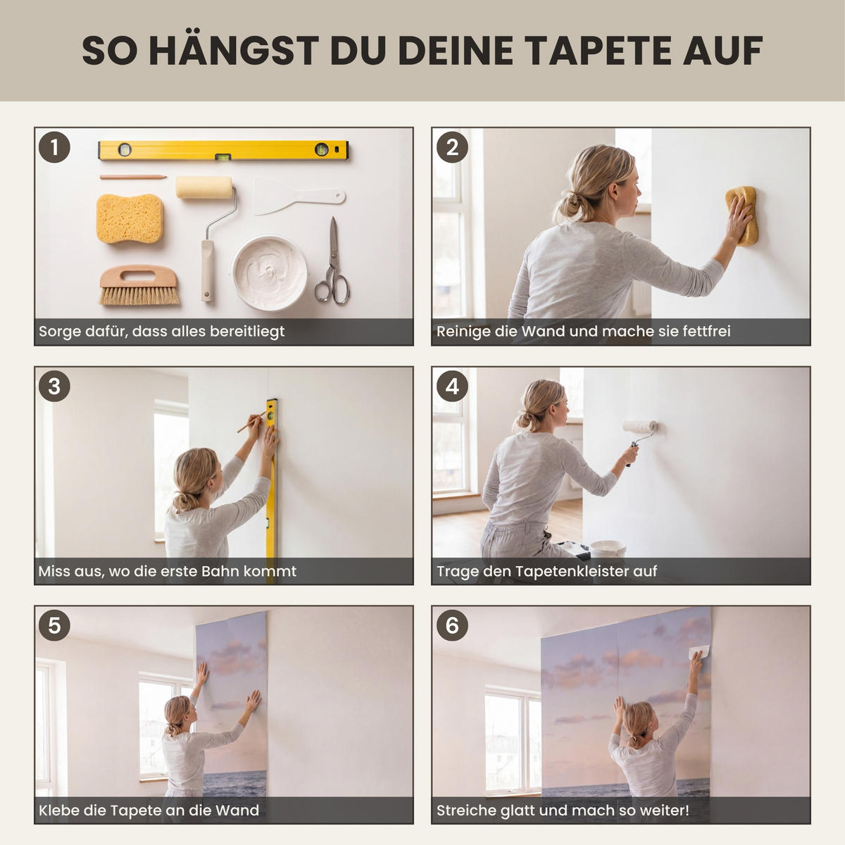 TAPETE - Strand - Brandung - Wolken - 450x220 cm - Hellrosa, Papier (450/220cm) - OnlyWow