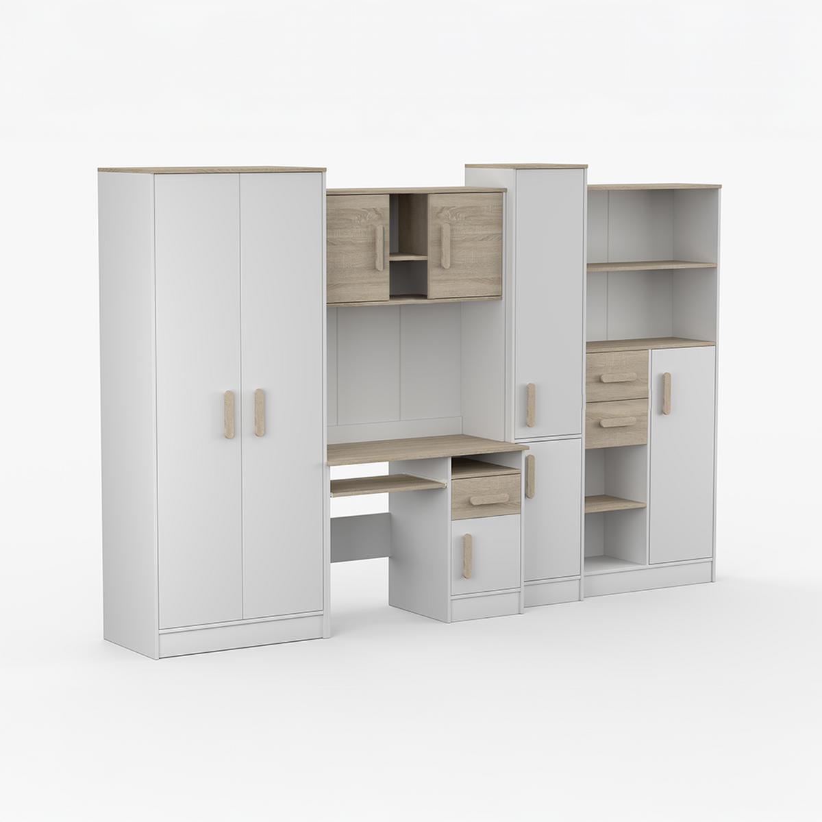 WOHNWAND Markus Weiß Sonoma Eiche mit griffenfarbe: Sonoma - Weiß/Sonoma Eiche, Holzwerkstoff (300/197/52cm) - imoebel24