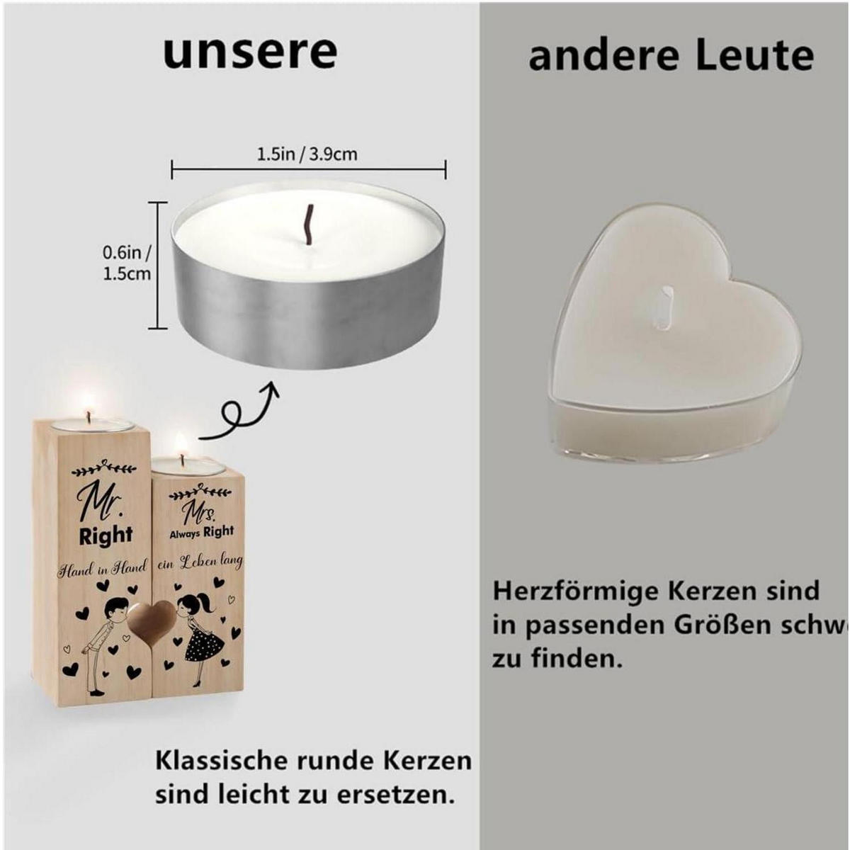 KERZENSTÄNDER 2-teiliges Set Herz Motiv Holz - Braun, Holz (5/10/5cm)