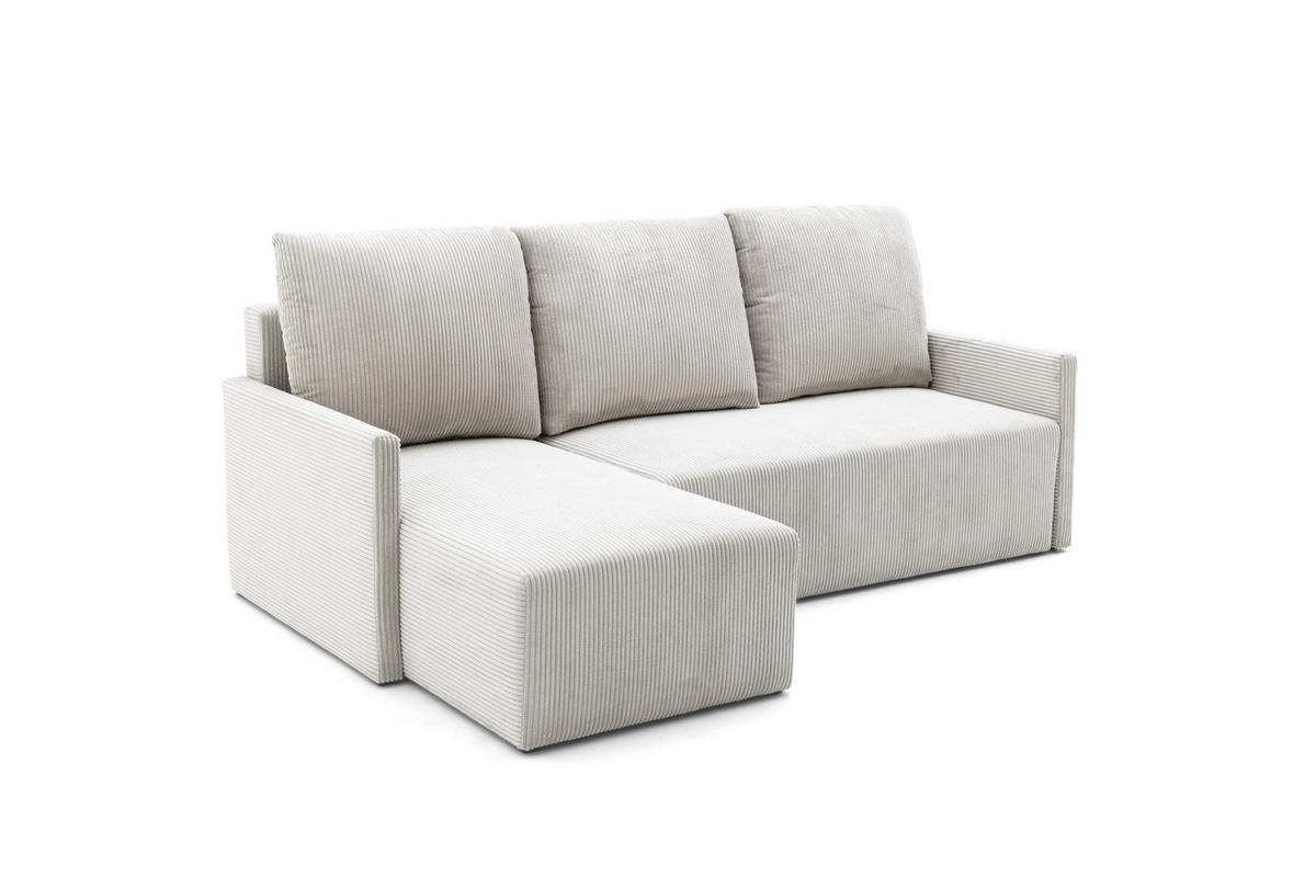 ECKSOFA GARDA L Links mit Schlaffunktion 132x198 Cord Creme - Creme/Schwarz, Holz/Kunststoff (209/145cm) - NACANAPA
