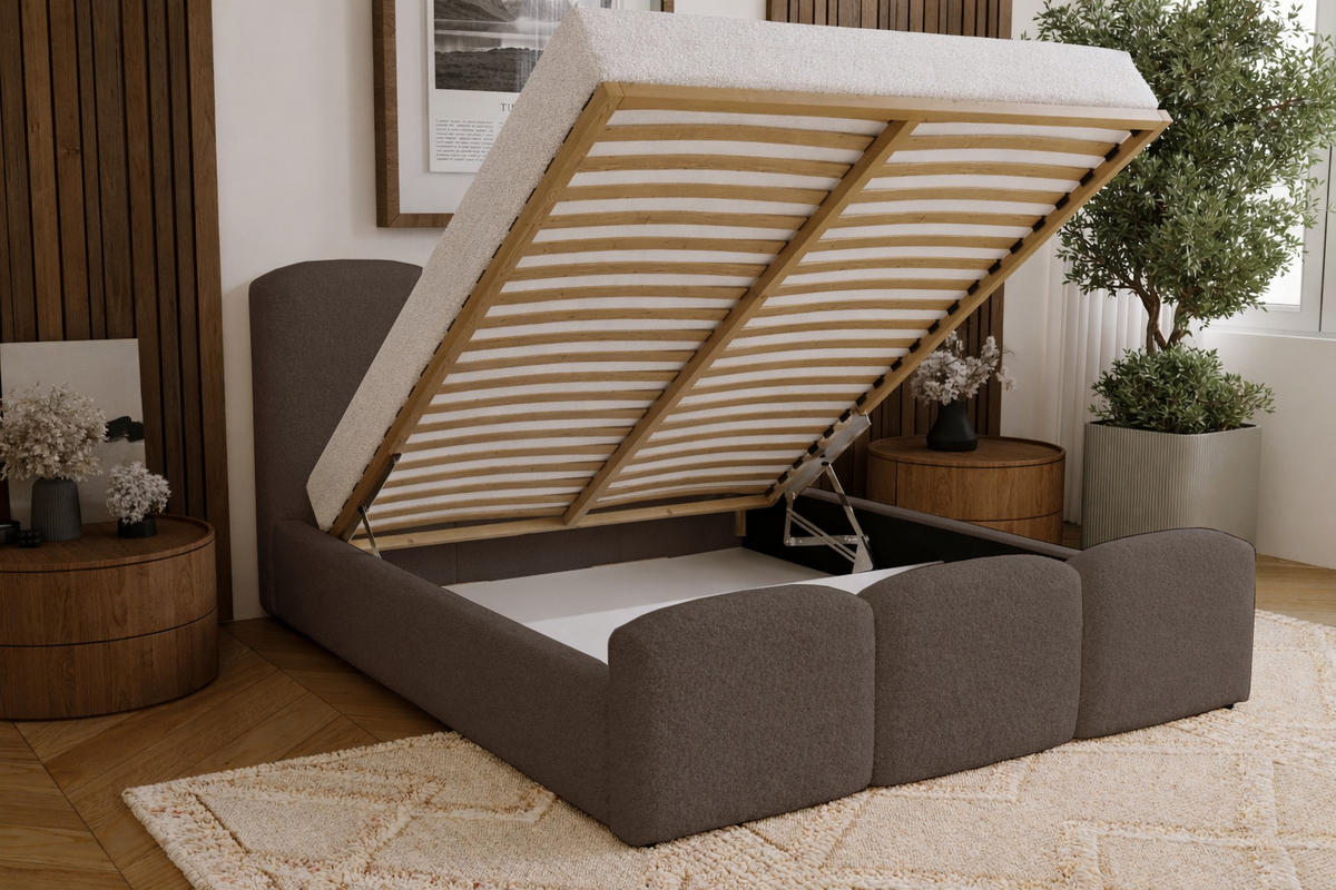 POLSTERBETT mit Bettkasten 180x200 Capri, Boucle, Braun - Braun, Holz/Textil (180/200cm) - Emporius