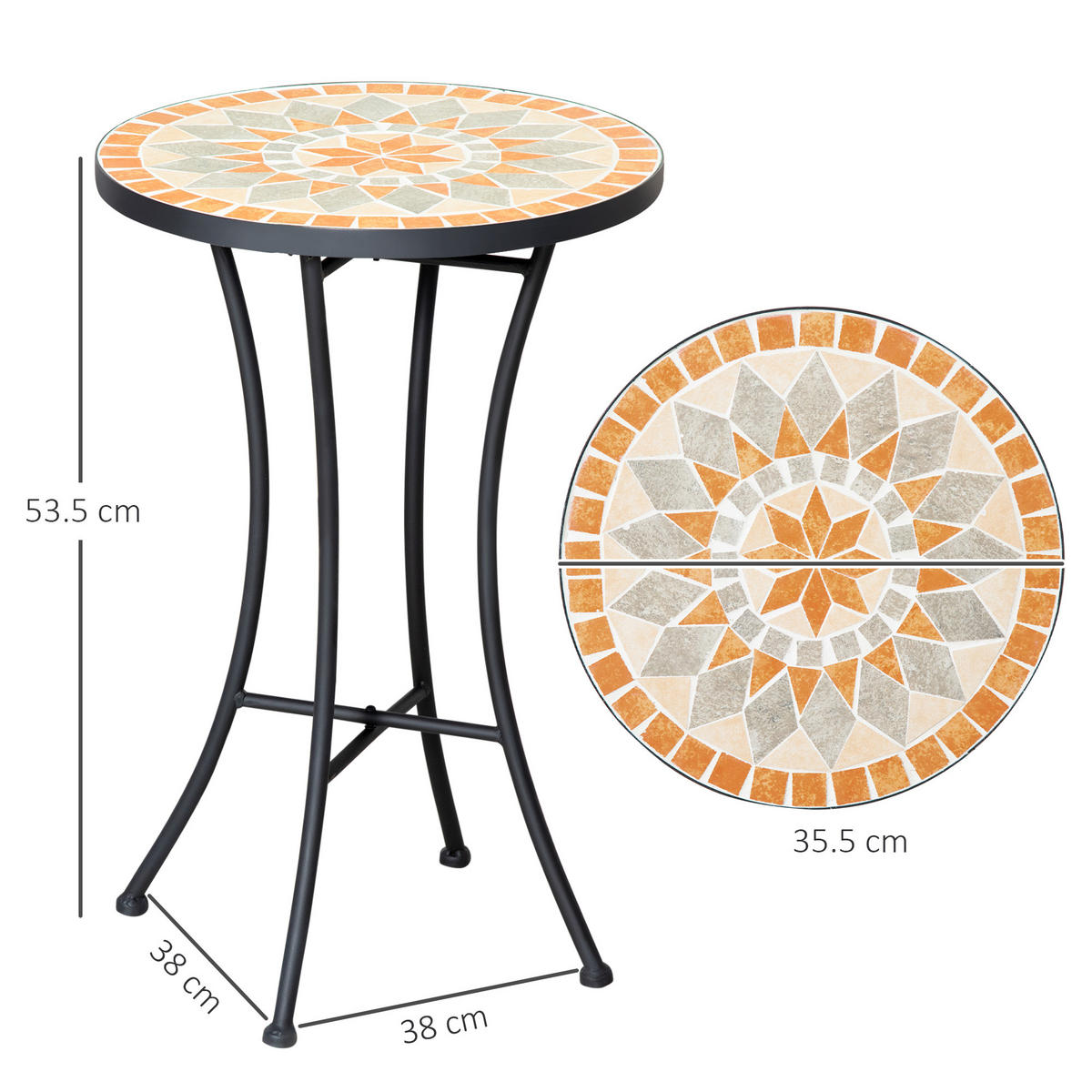 COUCHTISCH,RUND Mosaikkeramik Metall Ø35,5x53,5cm,mehrfarbig - Schwarz, Keramik (35.5/35.5/53.5cm) - Vallsero