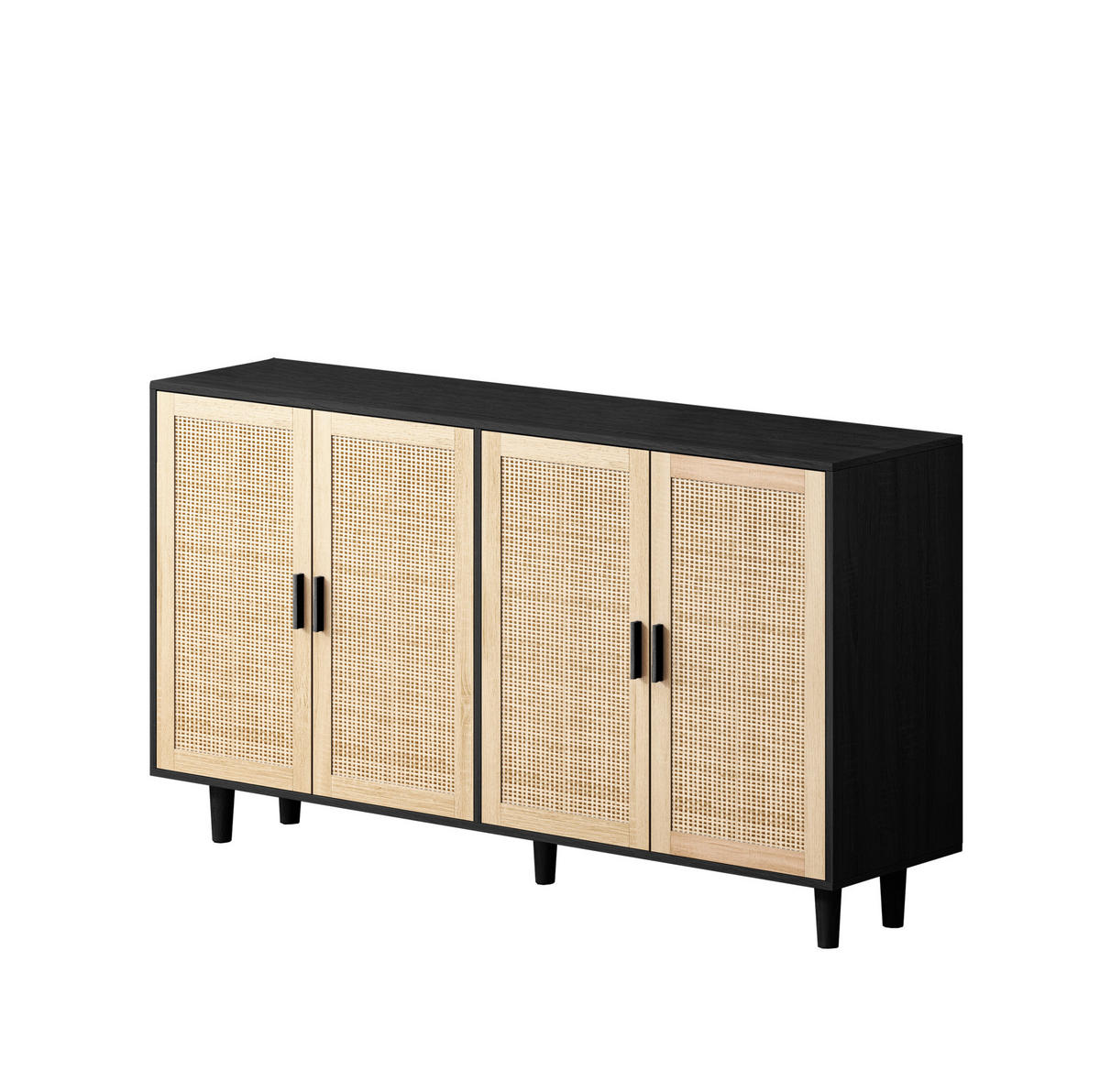 KOMMODE 160/40/80 cm mit 4 Schiebetüren, Schublade und verstellbaren Einlegeböden aus Holzwerkstoff, Schwarz/Natur - Schwarz, Holzwerkstoff (160/80/40cm) - Redom