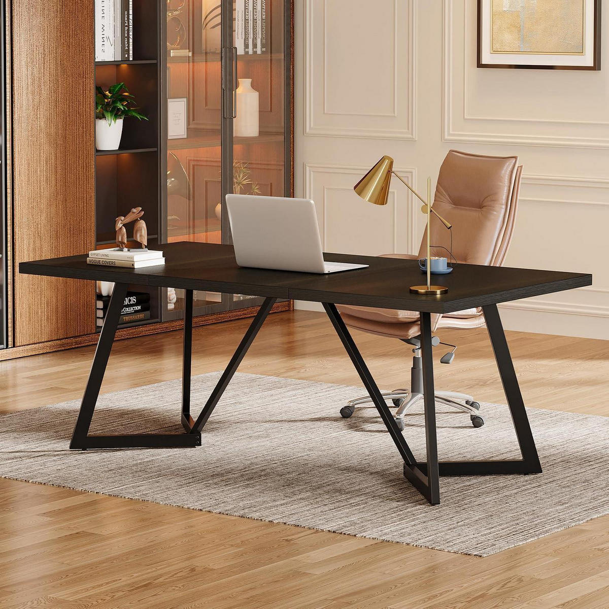 COMPUTERTISCH 180 cm schwarz Holzoptik Metallgestell - Schwarz, Metall (80/180/75cm)