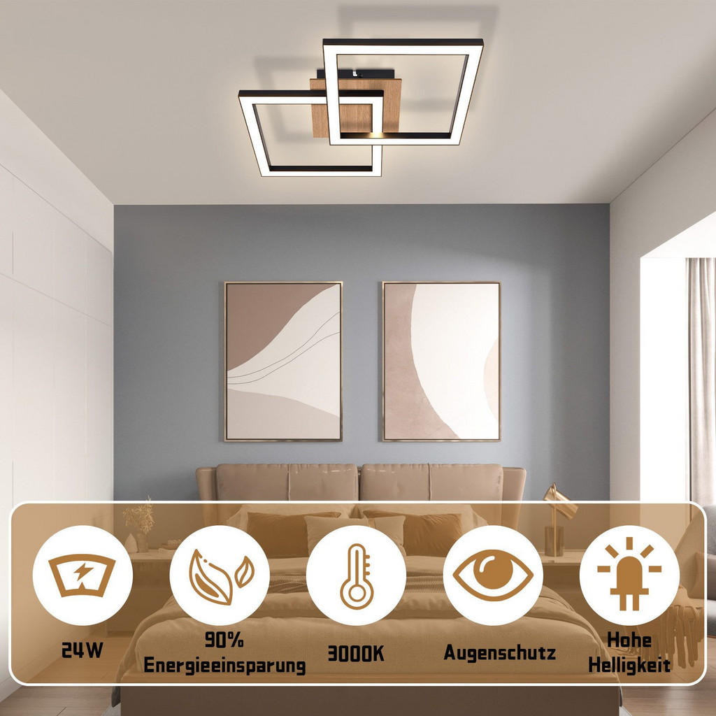 Thumbnail - Nettlife Led-Deckenleuchte, Schwarz, Metall, 33x6.1x33.3 cm, Lampen & Leuchten, Innenbeleuchtung, Deckenleuchten