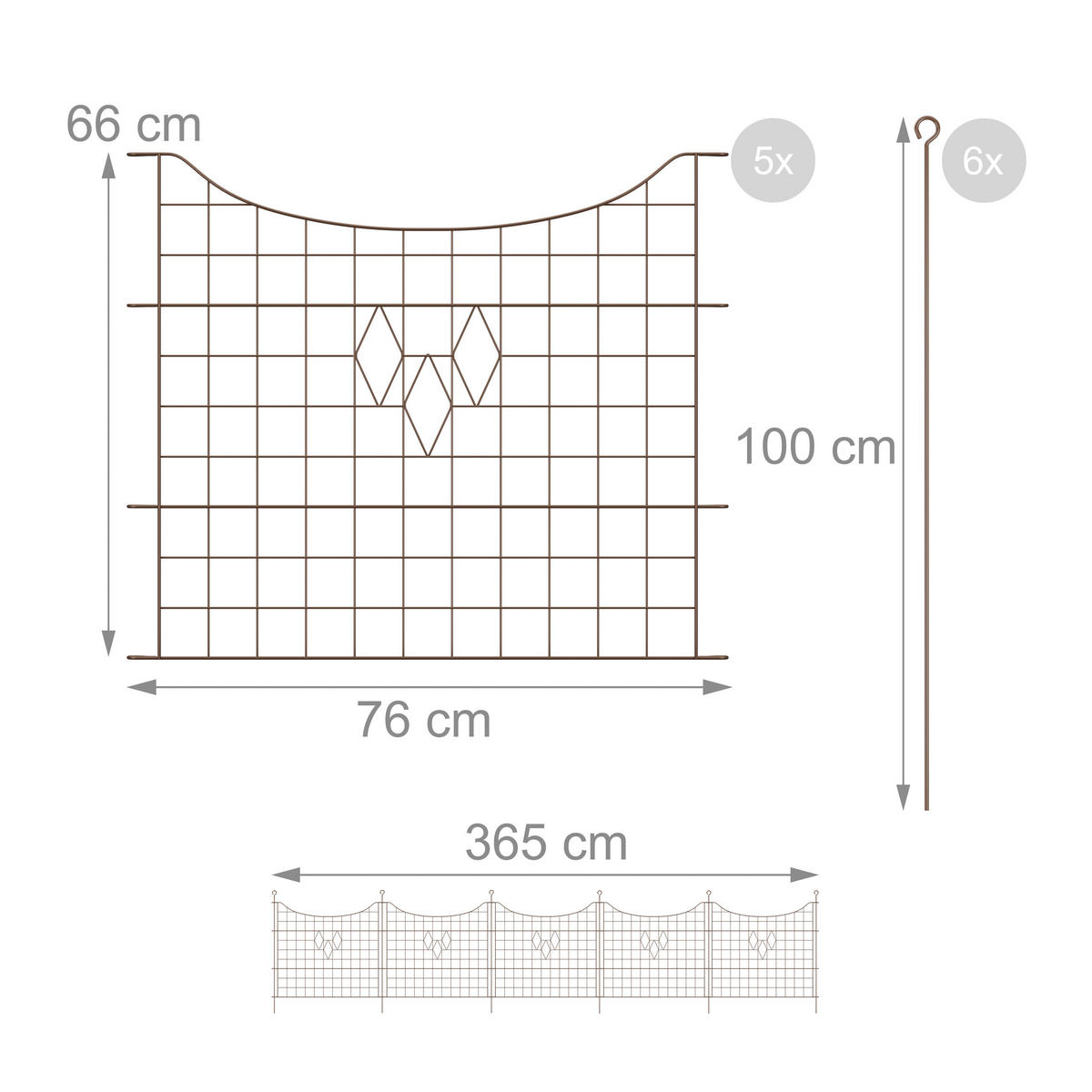 5xTEICHZAUN - Braun, Metall (365/66cm) - Relaxdays