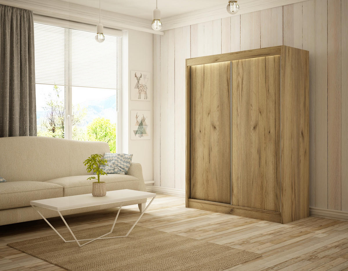 KLEIDERSCHRANK BEROG - 120 cm - Eichefarben - Eichefarben, Holzwerkstoff (120/215/61cm) - ALTDECOR