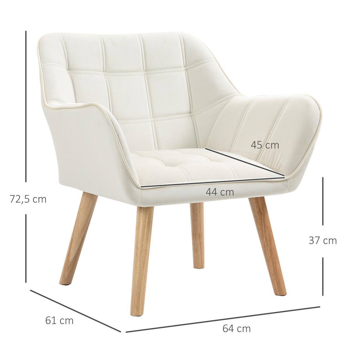 EINZELSESSEL, Relaxsessel, Sessel, Creme - Creme, Kunststoff (62/72.5/64cm) - HOMCOM