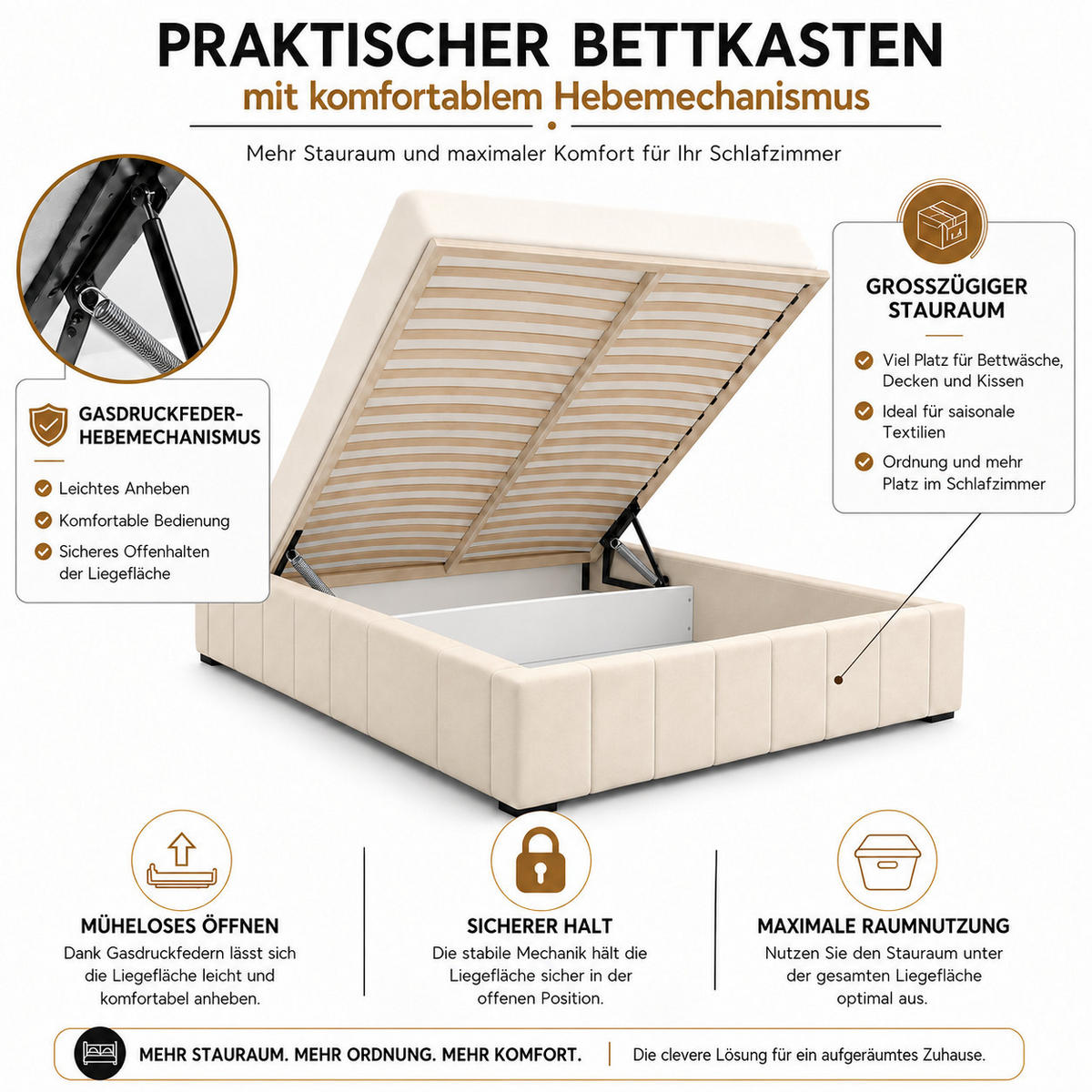 MARPUR Polsterbett NERO 200x200 cm mit Bettkasten und Lattenrost, Beige - Chromfarben/Beige, Holz/Holzwerkstoff (200/200cm) - Marpur
