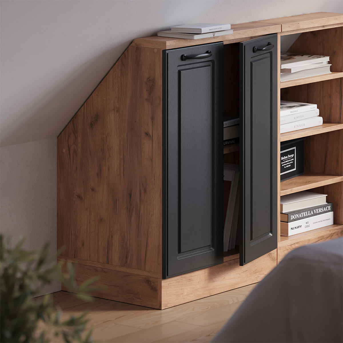 DACHSCHRÄGENSCHRANK Rion Anthrazit Landhaus mit 2 Türen - Anthrazit, Holzwerkstoff (60/81.6/46cm) - Vicco