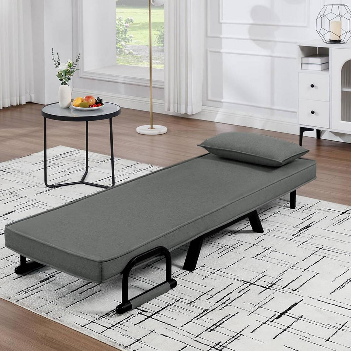 SCHLAFSESSEL 3 in 1, mit Verstellbarer Rückenlehne, Leinen Dunkelgrau - Dunkelgrau/Schwarz, Textil/Metall (65/78/75cm) - Woltu