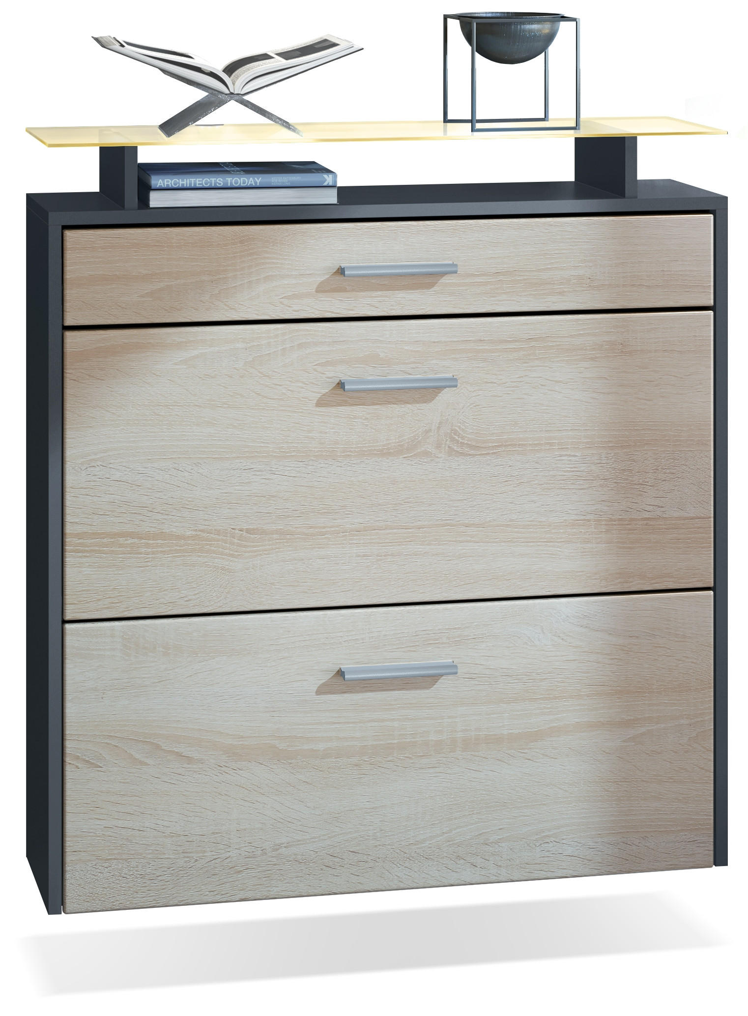 SCHUHSCHRANK Malea Fronten in Eiche sägerau - Eiche San Remo, Holzwerkstoff (89/96/23cm) - Vladon