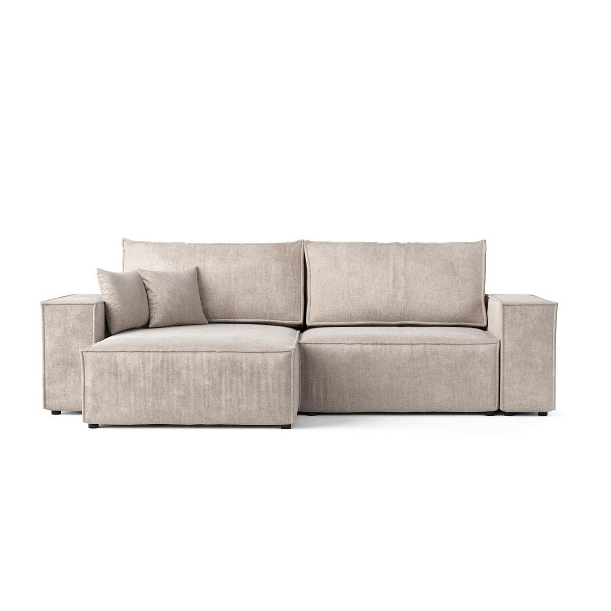 ECKSOFA CAVO mit Schlaffunktion Beige im Wind Stoff - Beige/Schwarz, Holz/Holzwerkstoff (255/148cm) - AltaBeds