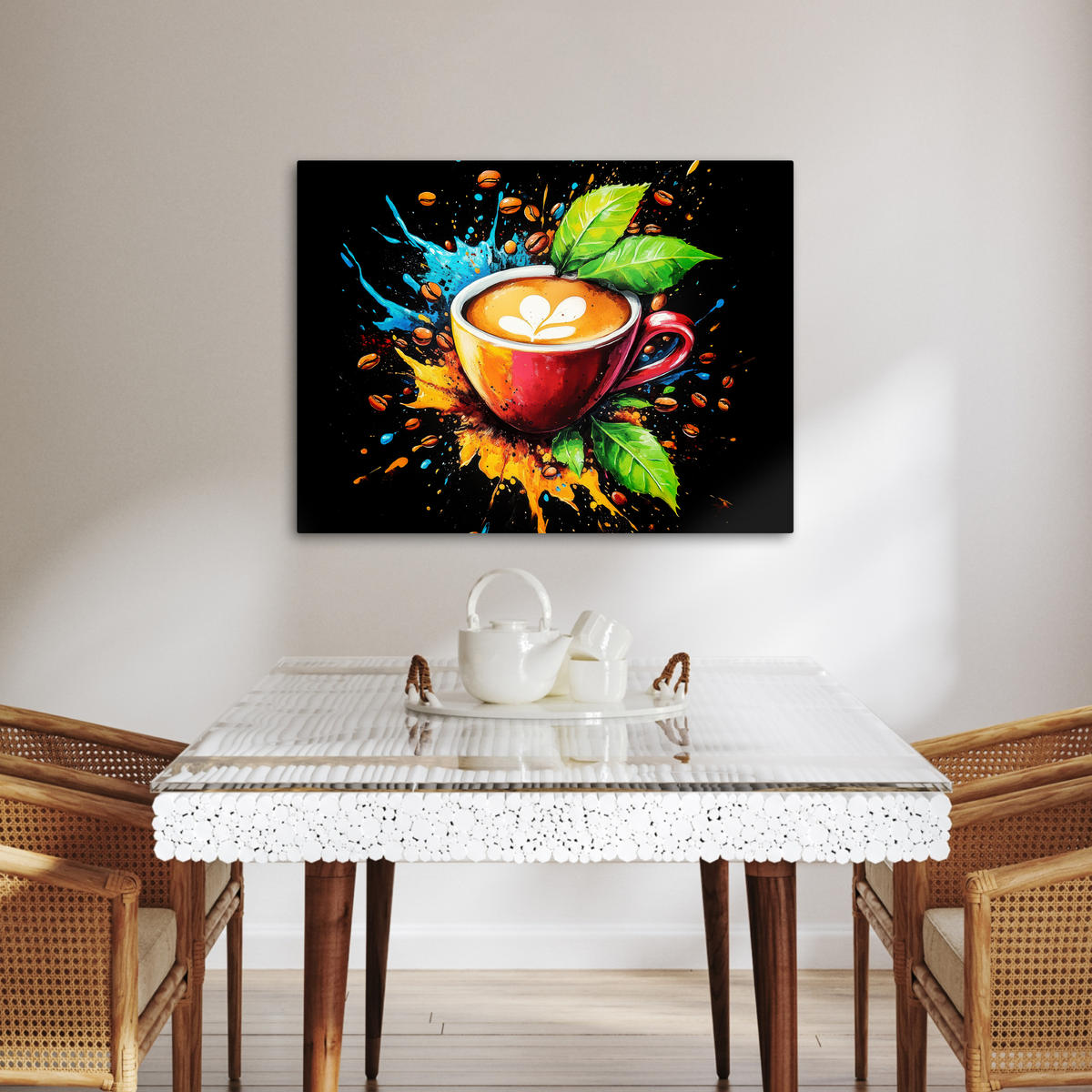 LEINWANDBILD Kaffee - Graffiti - Trinken - Abstrakt Wandbilder 80x60 cm - Mokka, Textil (80/60cm) - MuchoWow