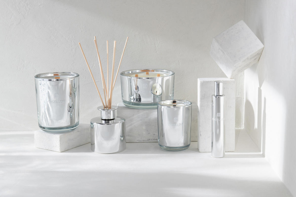 DUFTKERZE EXCELLENT - Glas - Silber - L - 40 Std. - Silberfarben, Glas/Paraffin (13.5/9cm) - J-Line