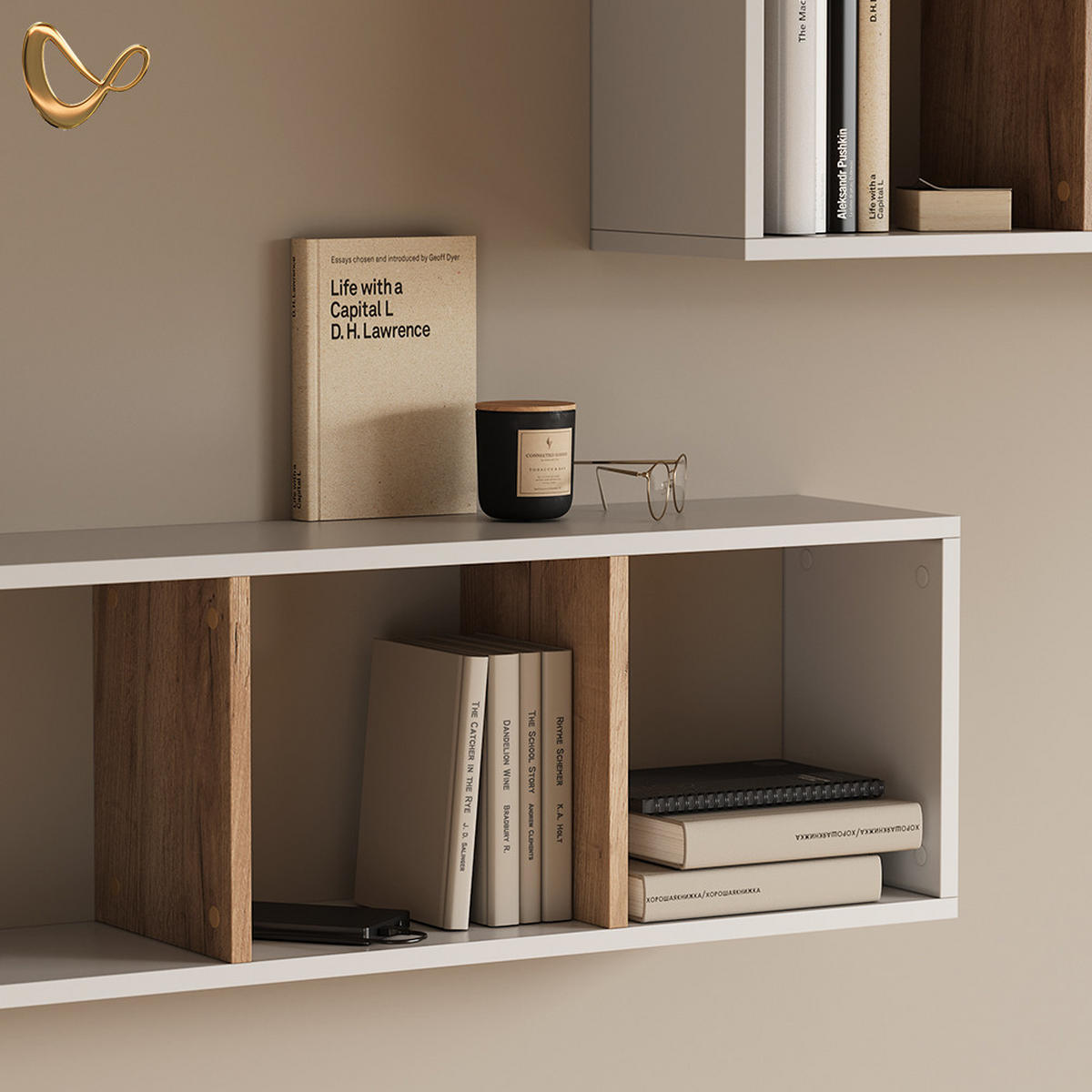 WANDREGAL Lorena Weiß/Goldkraft Eiche 90 x 30 cm 2er Set - Weiß, Holzwerkstoff (90/30/22cm) - Livinity®