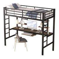 HOCHBETT aus Metall 90x200 cm Schwarz mit Schreibtisch, 2 Regalen und Leiter platzsparend - Schwarz, Metall (90/200cm) - Modfu