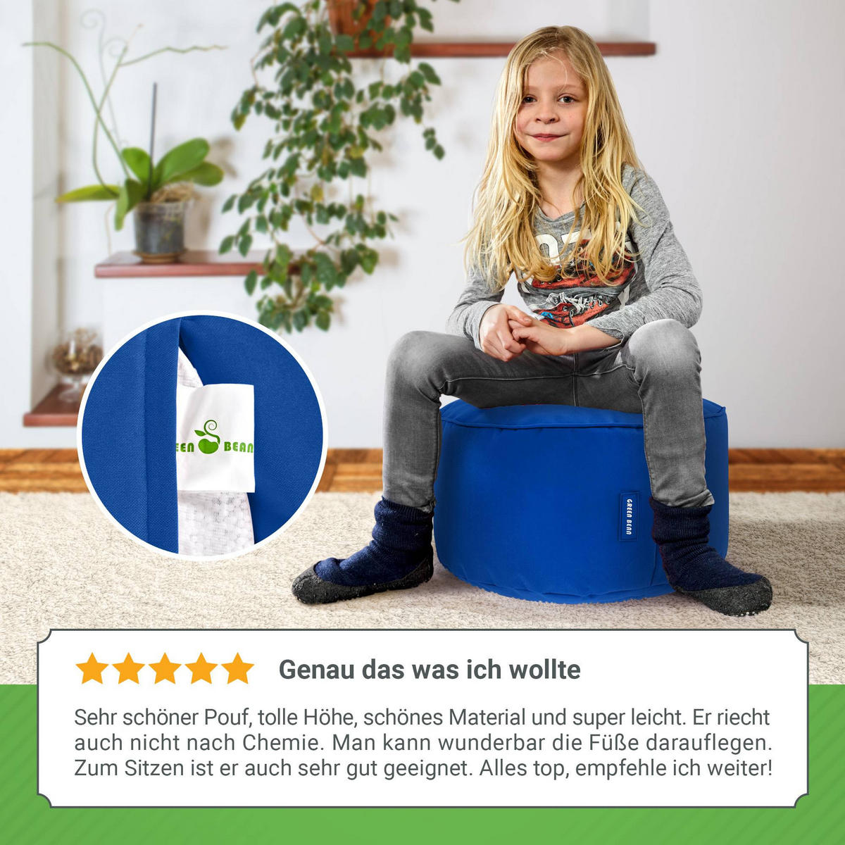 SITZSACK-HOCKER Pouf "Stay" 45x25cm - Dunkelblau, Textil (45/25/45cm) - Green Bean