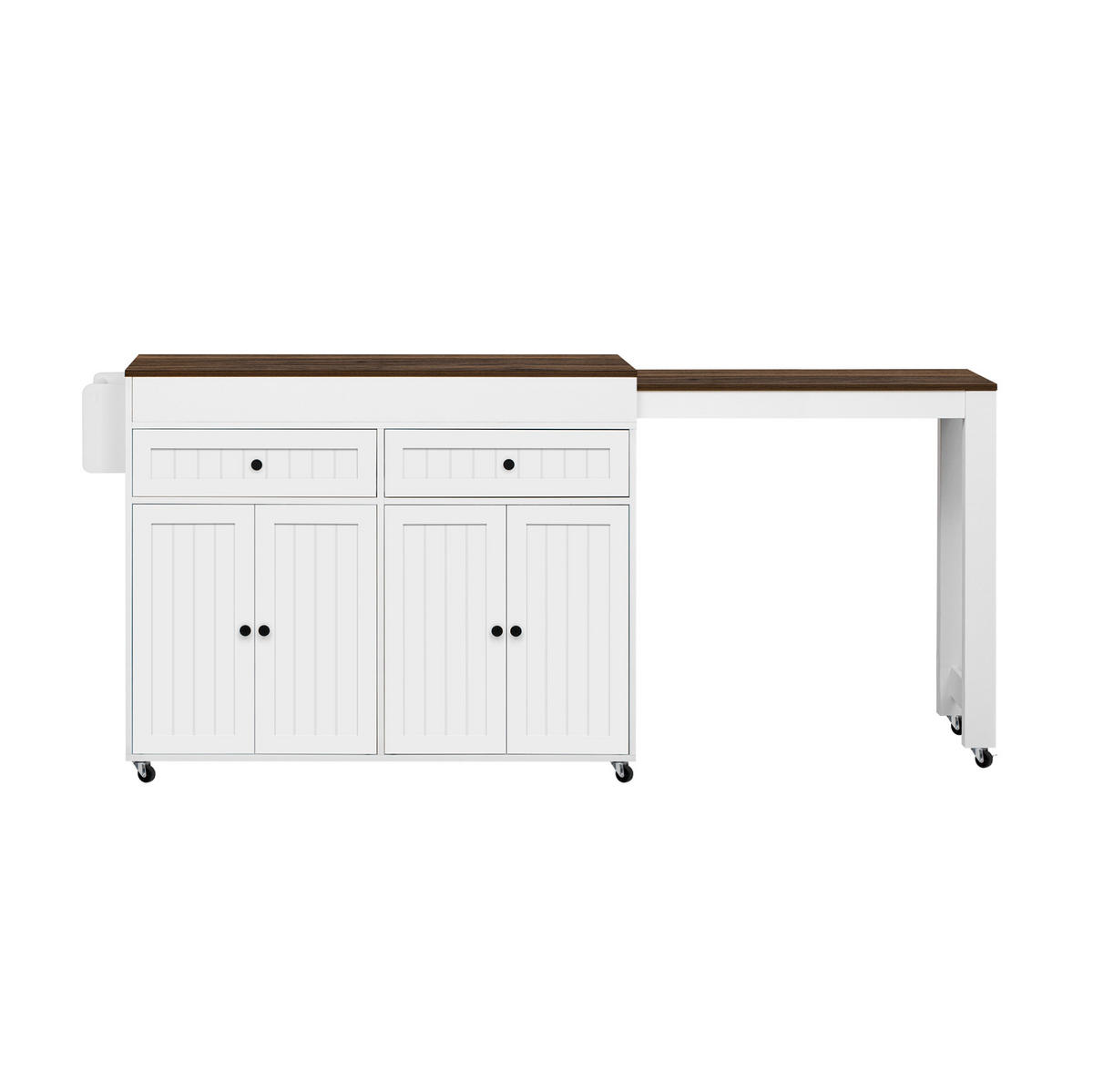 KÜCHENINSEL 112-180,5/45/92,2 cm mit ausziehbarer Arbeitsplatte, 7 Rollen und MDF-Korpus, Weiß/Walnuss - Weiß/Braun, Holzwerkstoff (180.5/92.2/45cm) - Redom