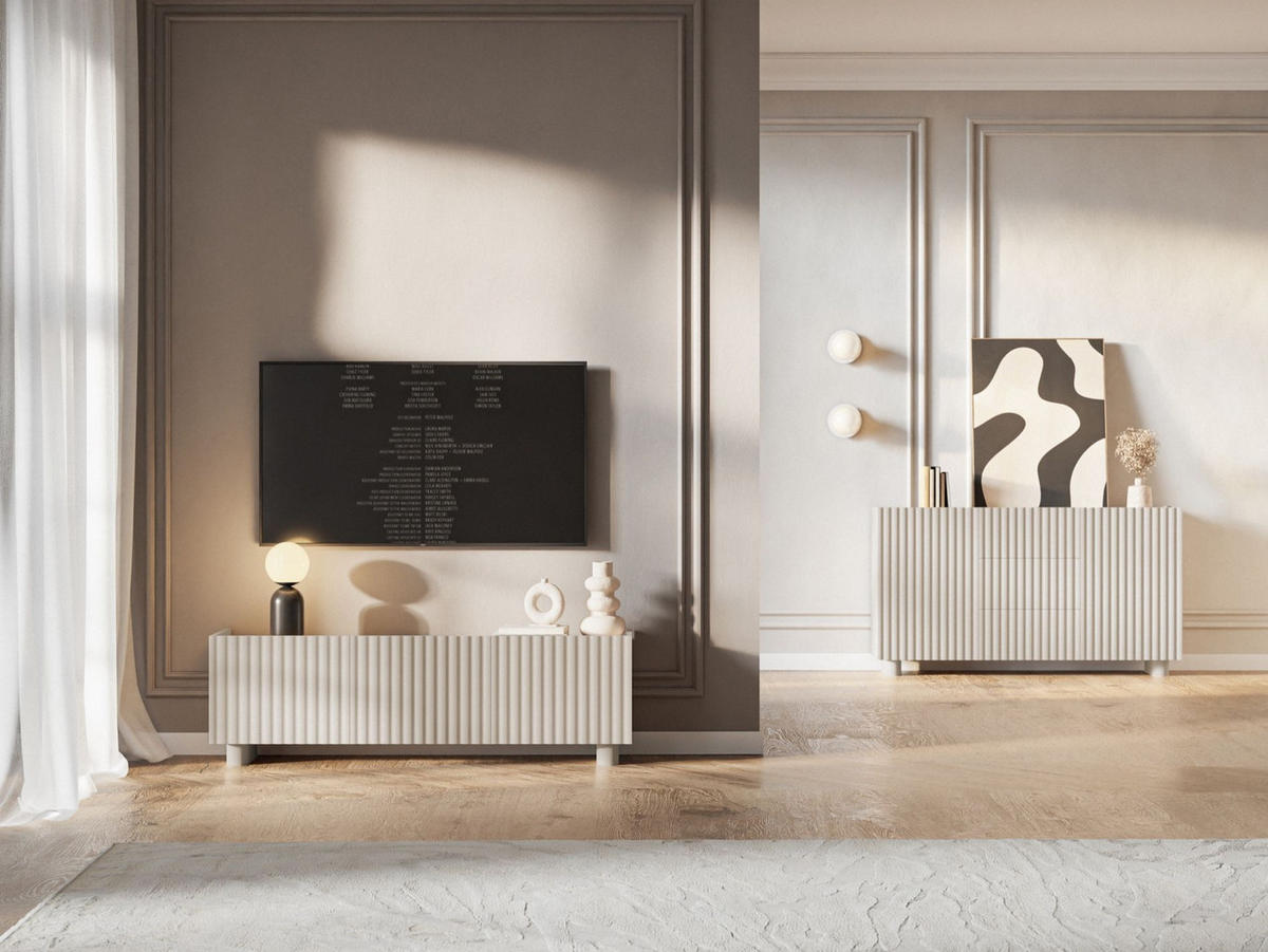 TV stolík Fiorra sivobéžový 144/49/39 cm - kašmírová, kompozitné drevo (144/49/38.3cm) - Selsey