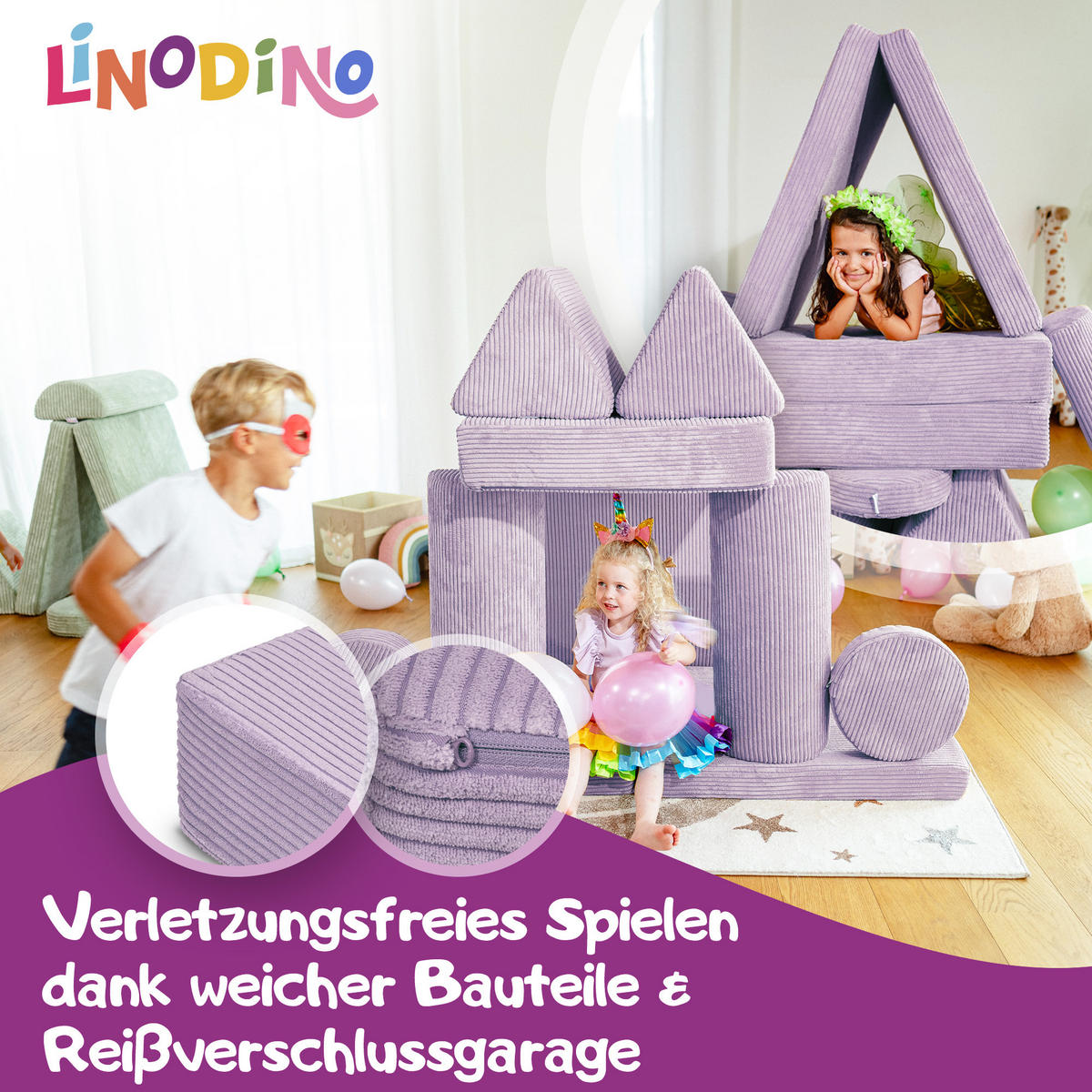 SPIELSOFA Kinder Fantasiewelt 8tlg - Lila, Textil (150/55/66cm) - Linodino