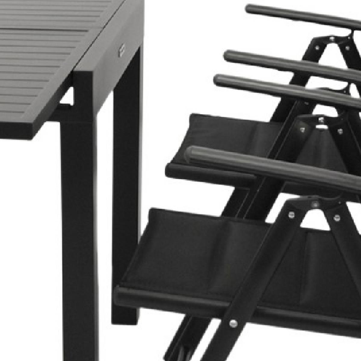 GARTEN-GARNITUR Ashford - 5-teilige Garten-Essgruppe (4x Klappsessel, Aluminium dunkelgrau + Textilgewebe gepolstert schwarz - Schwarz, Metall - TPFGarden