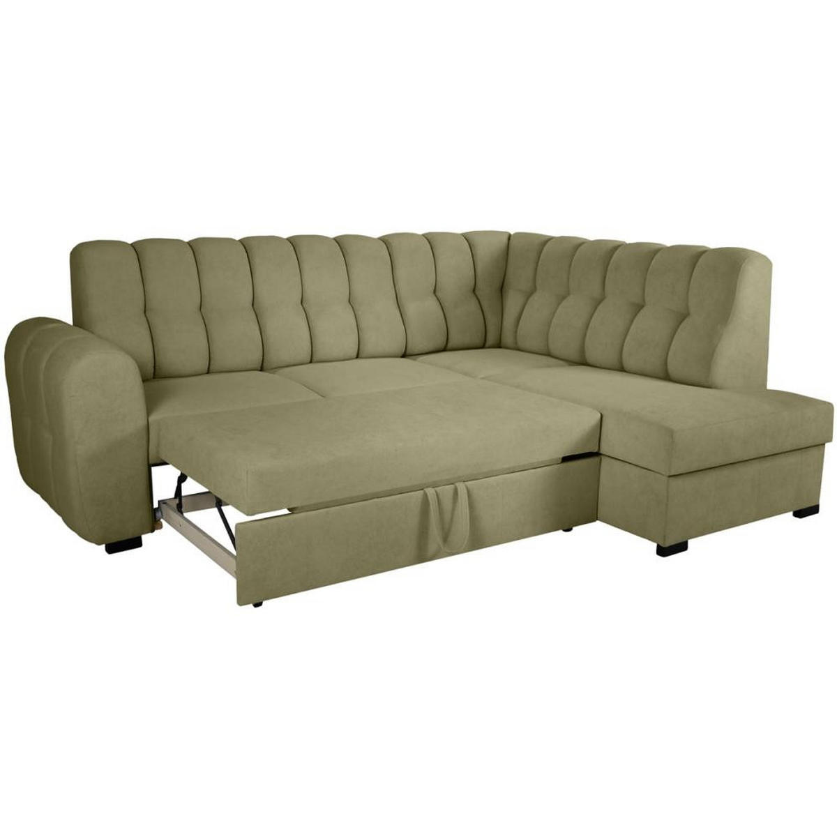 ECKSCHLAFSOFA Zoja rechts grün - Schwarz/Grün, Textil (261/193cm) - Beautysofa