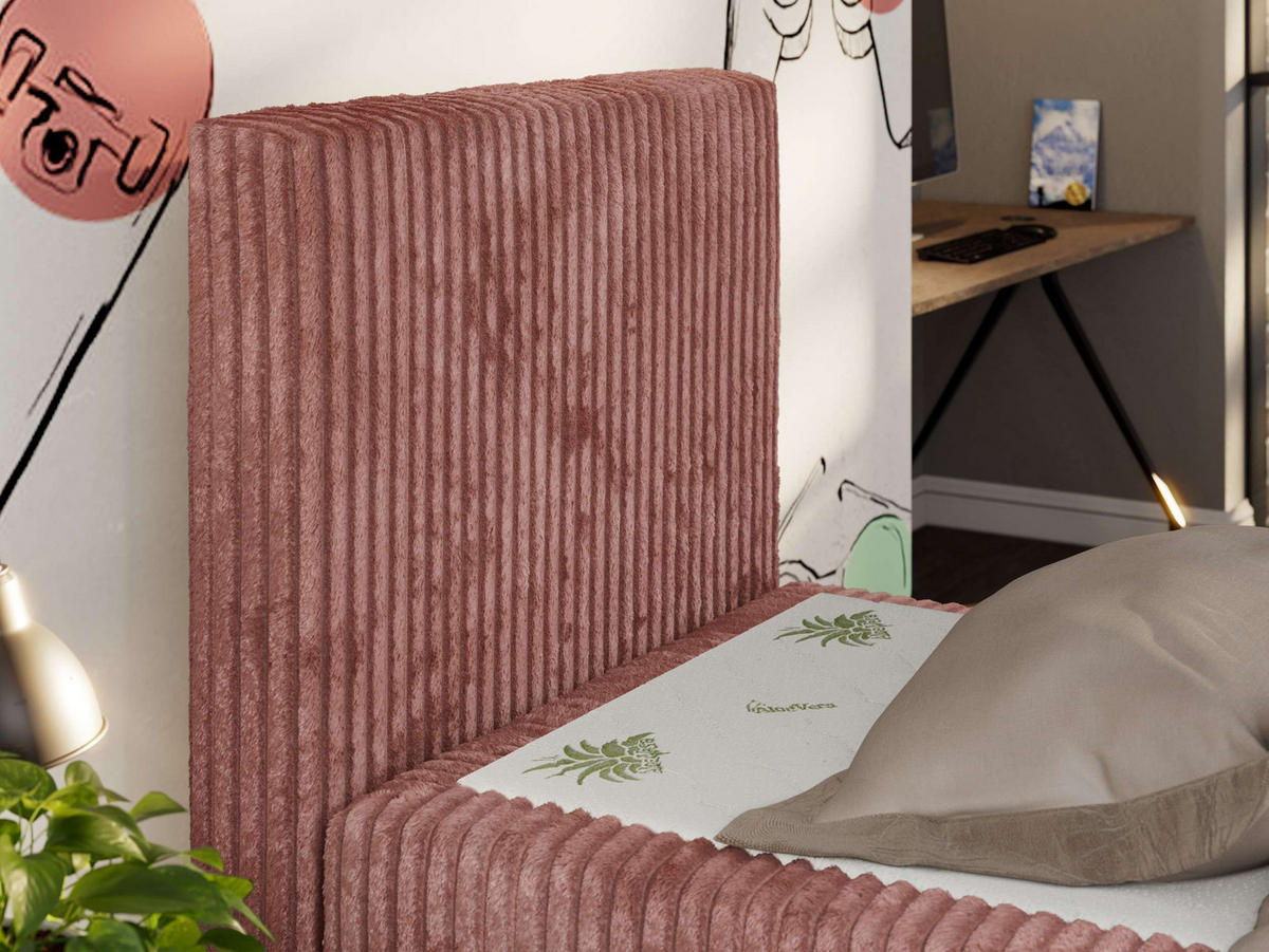 MLÁDEŽNÍ POSTEL TILIO DUO 90/200 - Světle růžová Manšestr - H3 - Vlevo - růžová, textil (90/200cm) - MKS