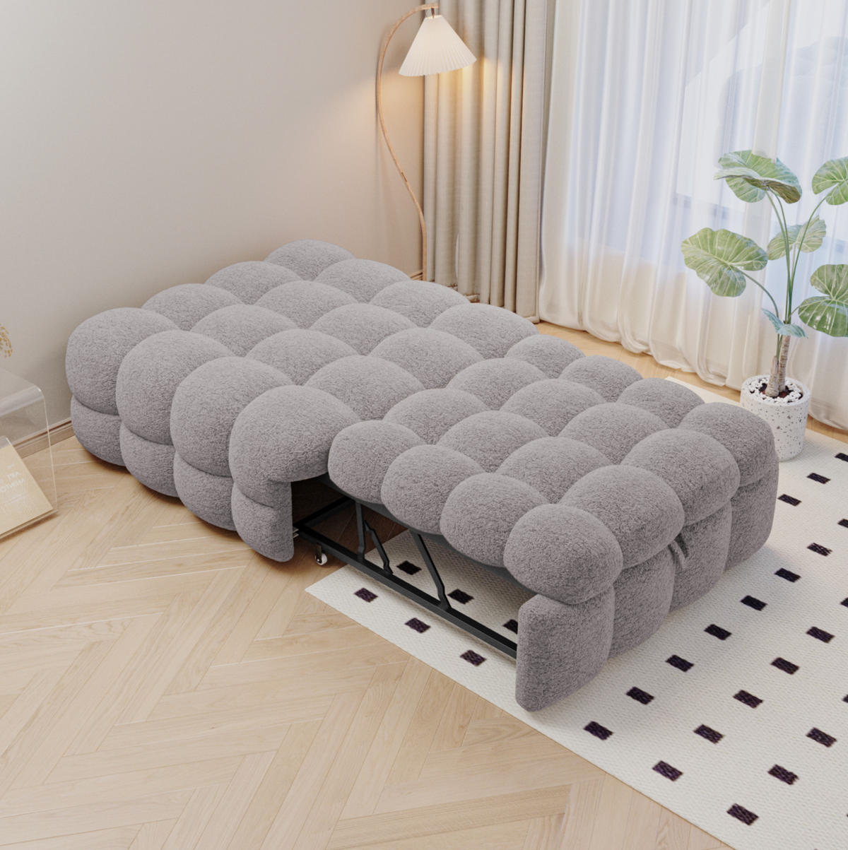 BETT 183/76/42 cm in Grau – 2-in-1 aus Teddy-Stoff, ausziehbar - Grau, Textil (70/180cm) - BEAOK