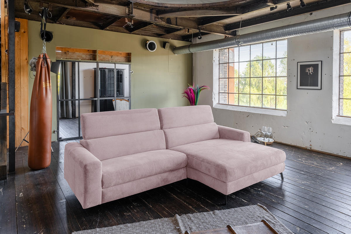 ECKSOFA LAISKA Pink Cord - Pink/Schwarz, Textil/Metall (282/177cm) - KAWOLA