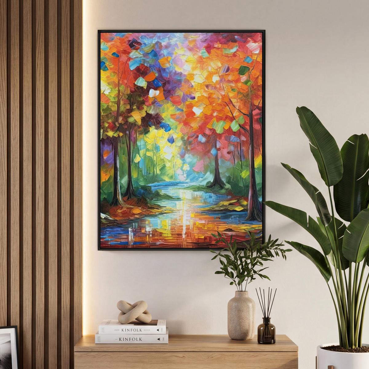 LEINWAND Bilder mit Rahmen - Landschaft - Wald - Farben - Natur - 70x100 - Multicolor, Textil (70/100cm) - MuchoWow
