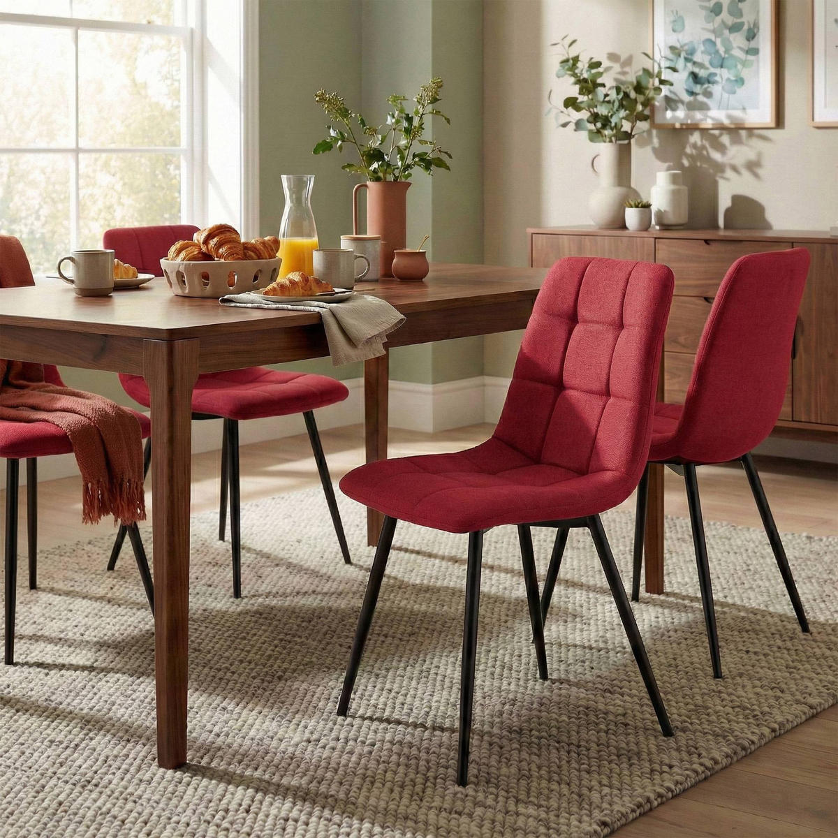 STUHL Stoff Rot - Rot/Schwarz, Textil/Metall (45/84/55cm) - CLP