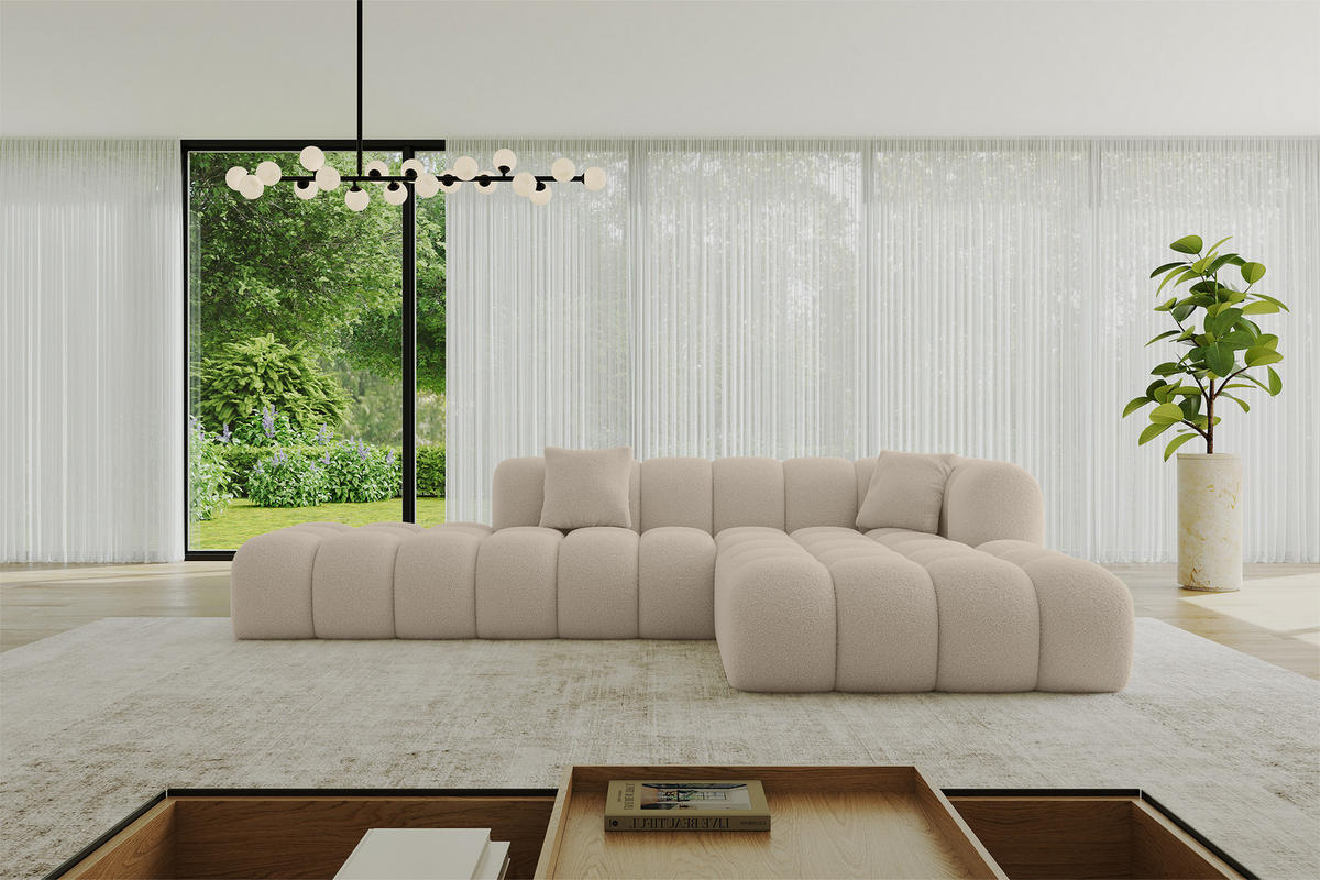 ECKSOFA Ottomane Rechts OLEA-L2 - 289x176x71 cm Beige - Hellbraun/Schwarz, Holzwerkstoff/Kunststoff (289/176cm)