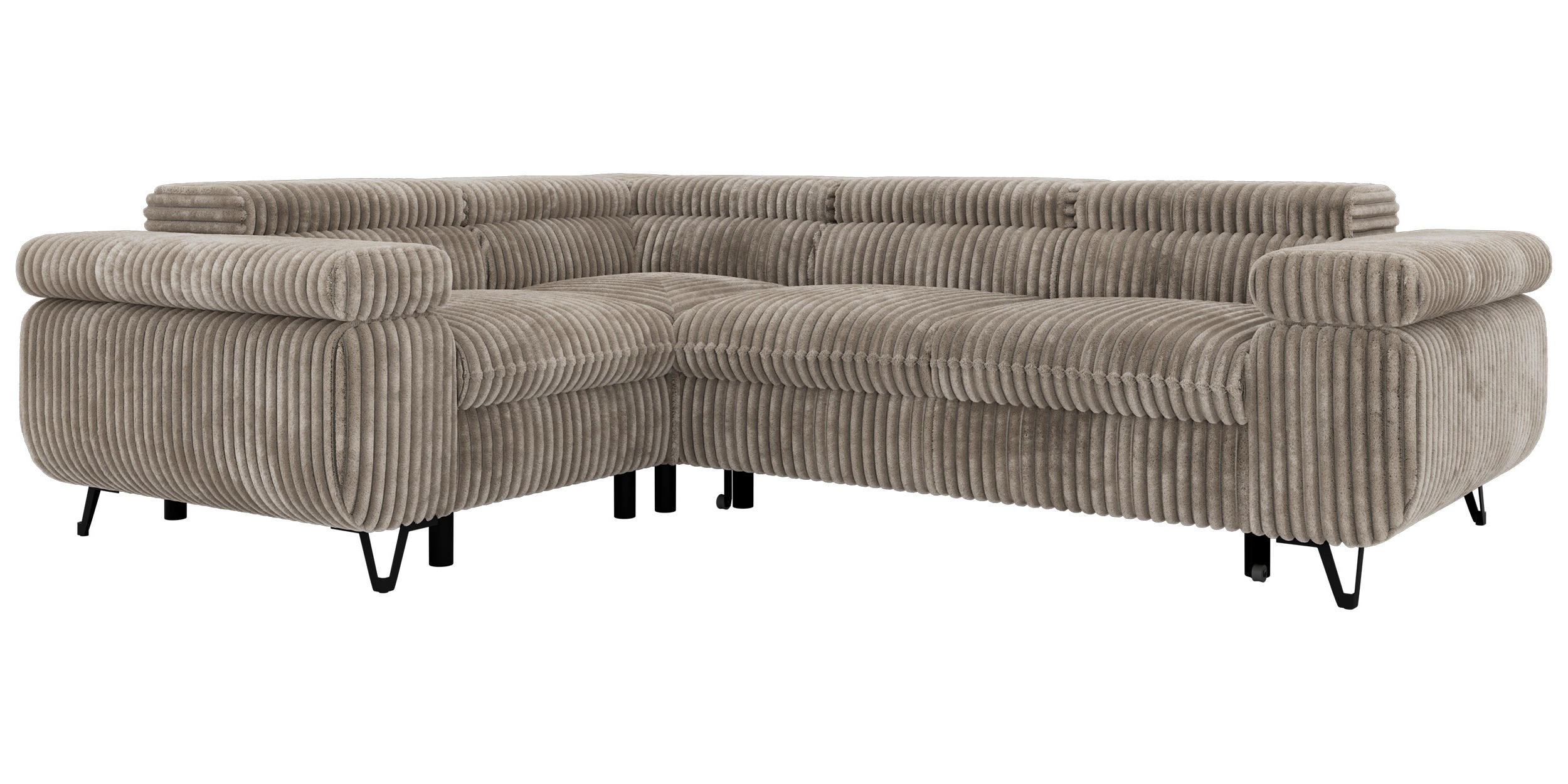 ECKSOFA FALCO L - Hellbraun Cord - Links Seite - Hellbraun/Schwarz, Textil/Metall (197/268cm) - MKS
