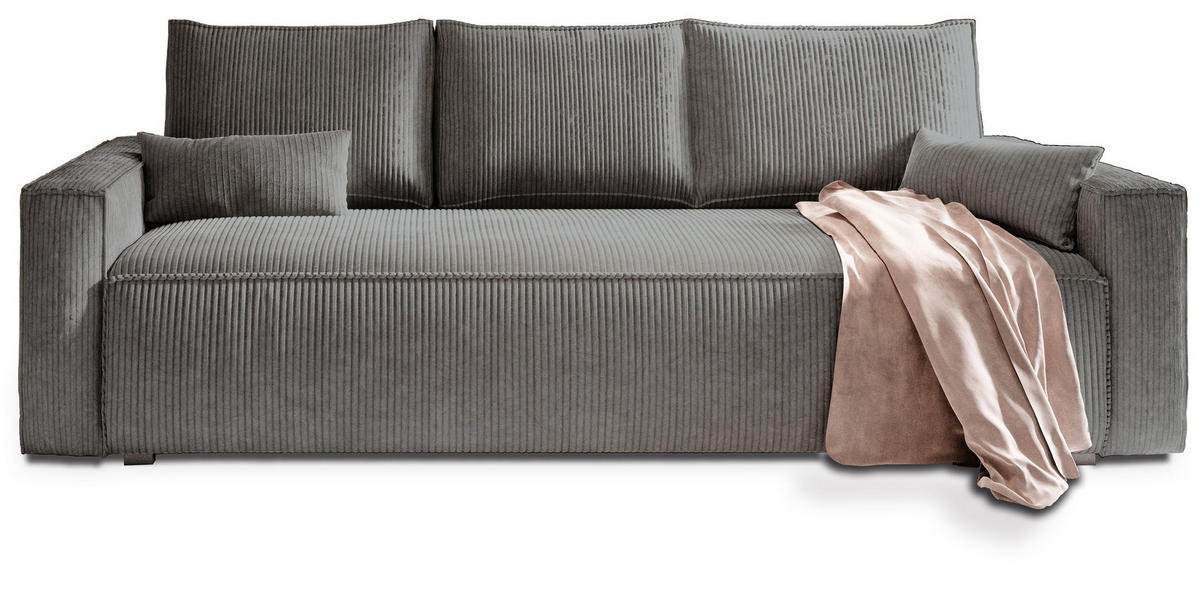 POHOVKA MENI, Manšestrová látka POSO, Šedá - šedá, kompozitní dřevo/textil (232/83/87cm) - MASSENO