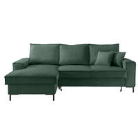 ECKSOFA mit Schlaffunktion, Bettkasten, Wellenunterfederung, Récamiere links B240/T150/H92 cm, Liegefl. 125x198 cm, Cord Grün / 17224 - Schwarz/Grün, Textil/Metall (240/150cm) - luma-home