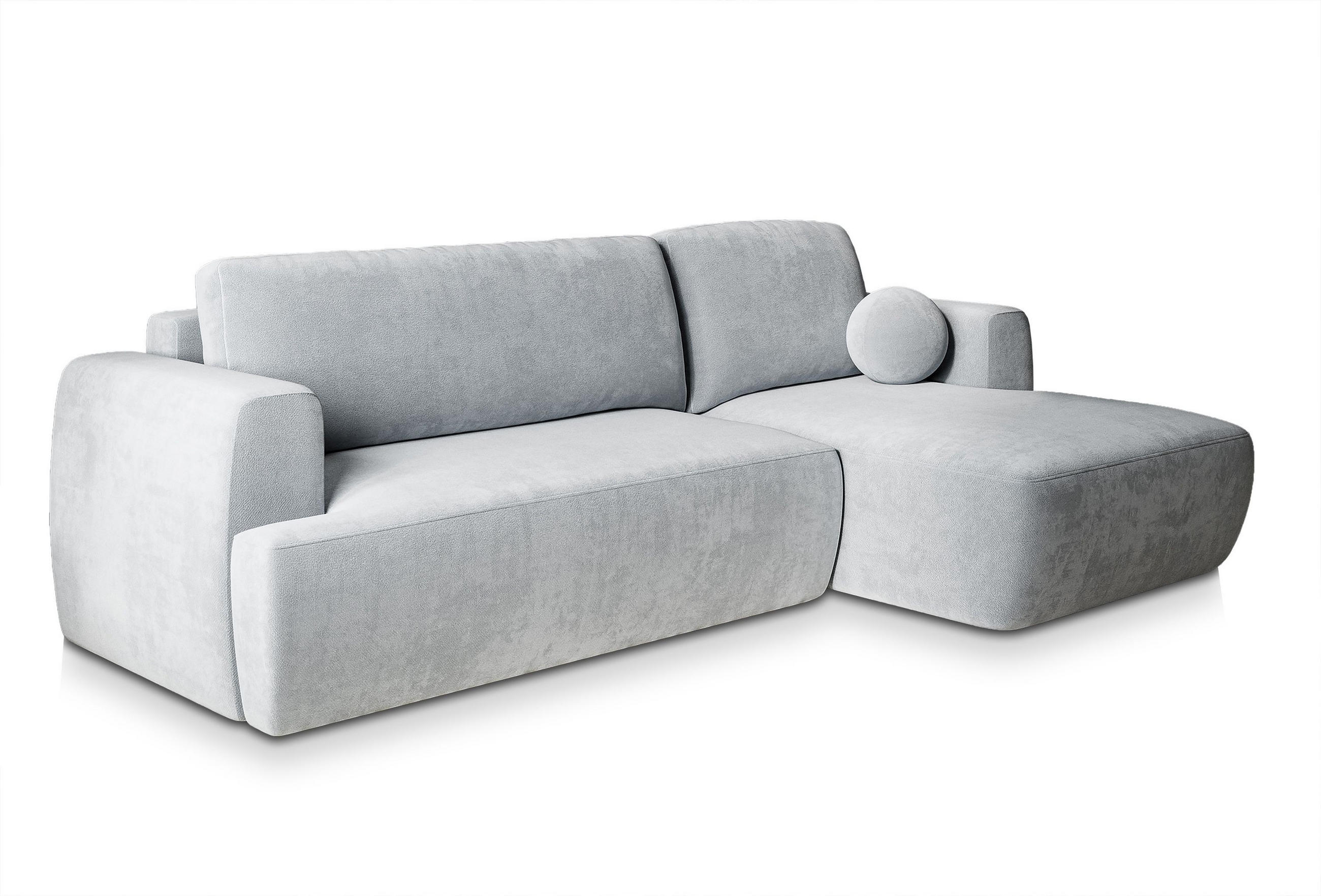 ECKSOFA SENTI K R-S Hellgrau Plüsch-Stoff mit Schlaffunktion - Hellgrau, Holz (246/148cm) - MASSENO
