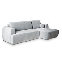 ECKSOFA SENTI K R-S Hellgrau Plüsch-Stoff mit Schlaffunktion - Hellgrau, Holz (246/148cm) - MASSENO
