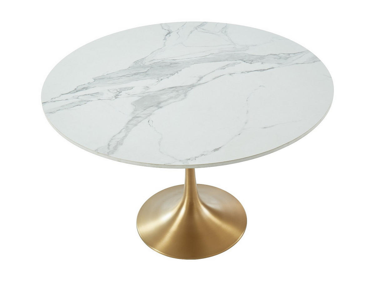 ESSTISCH rund - Marmor & Metall - Weiß & Goldfarben - NORAH - Weiß, Stein (120/120/73.5cm) - Vente-Unique