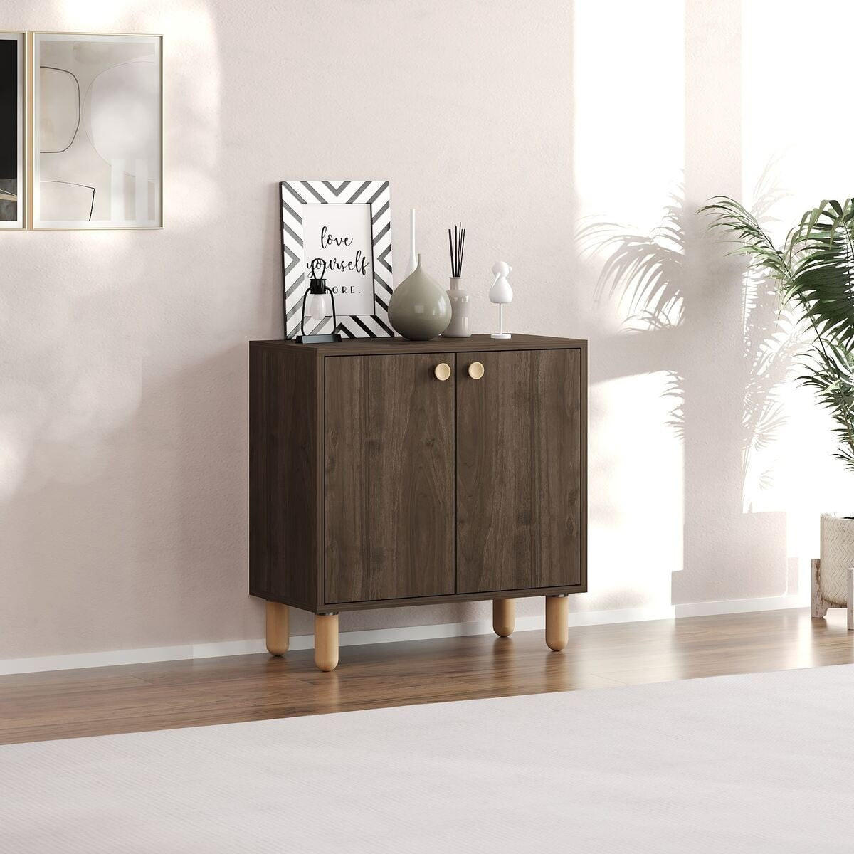 SIDEBOARD mit 2 Türen und Füßen aus massivem Buchenholz 36/72/73 cm - Naturfarben, Holzwerkstoff (36/73/72cm) - Calicosy