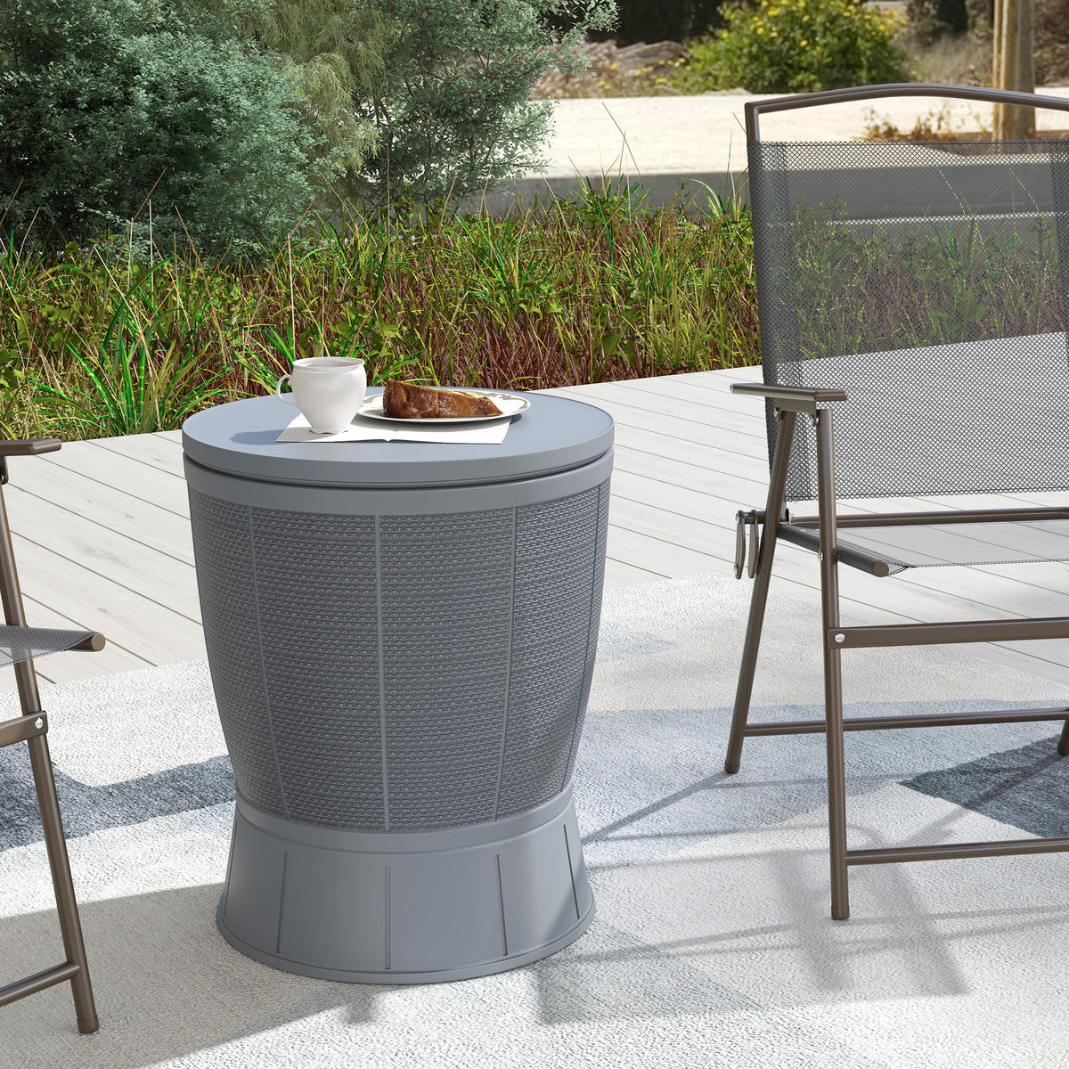 GARTENTISCH DE-14133 3-in-1 mit Eisbehälter, höhenverstellbar Grau - Grau, Kunststoff (49/49/84cm) - ComfortXL