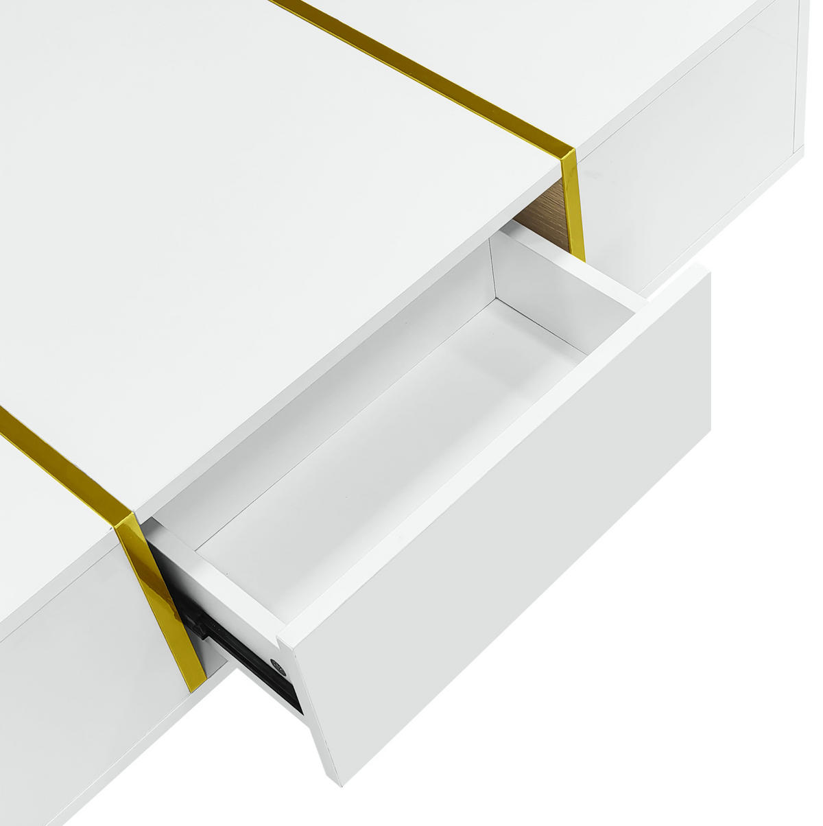 COUCHTISCH aus MDF 100/60/41,5 cm mit 2 Schubladen und Hochglanz-Oberfläche, Weiß - Weiß, Holzwerkstoff (100/60/41.5cm) - Redom