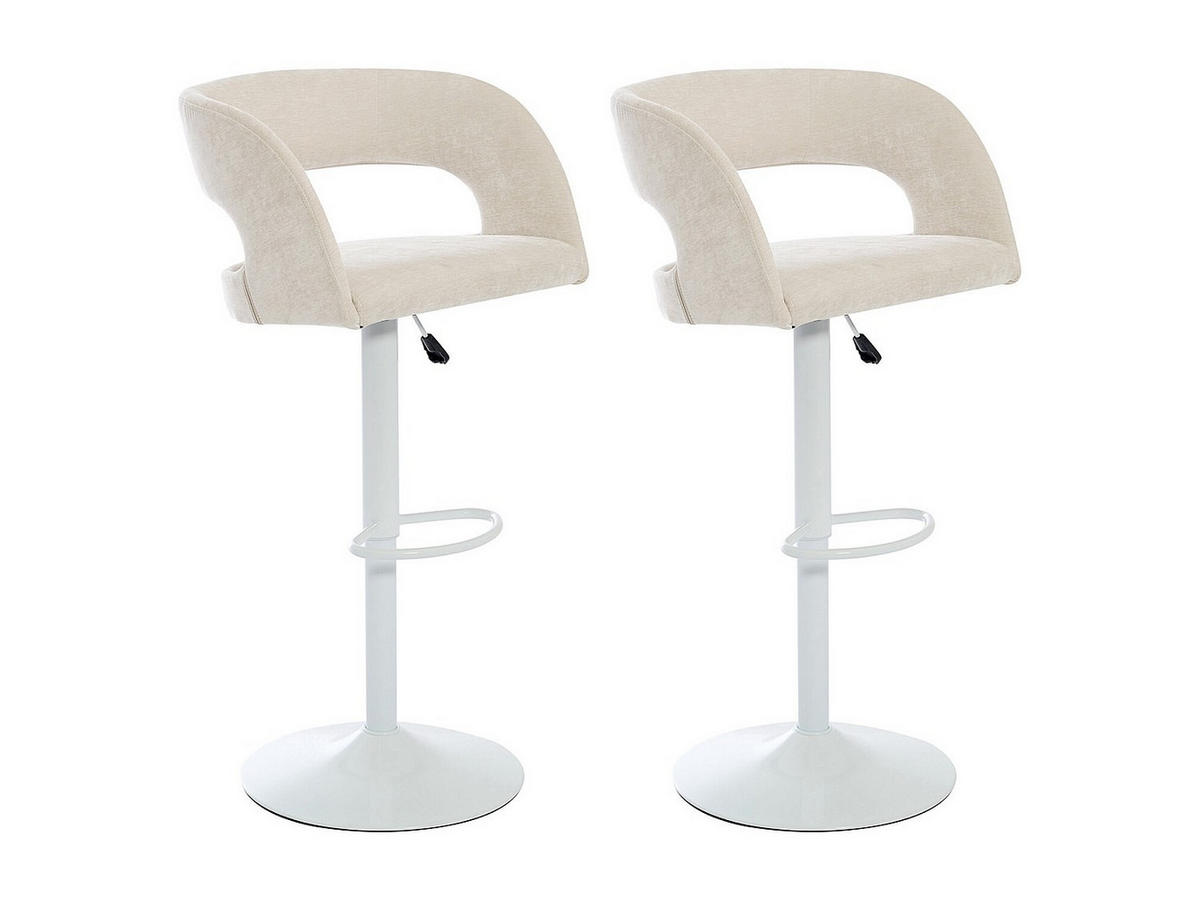 BARHOCKER 2er-Set höhenverstellbar - Stoff & weißes Metall - Cremefarben - LAJUNIA - Creme, Textil (53/108.5/52.5cm) - Vente-Unique