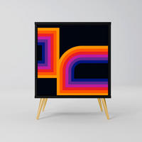 SIDEBOARD BLINDED BY THE LIGHTS, Schwarz, 57,5x42x75,5 cm, Goldfarbene Metallfüße - Goldfarben/Multicolor, Holzwerkstoff/Metall (57.5/75.5/42cm) - SpaceRebels