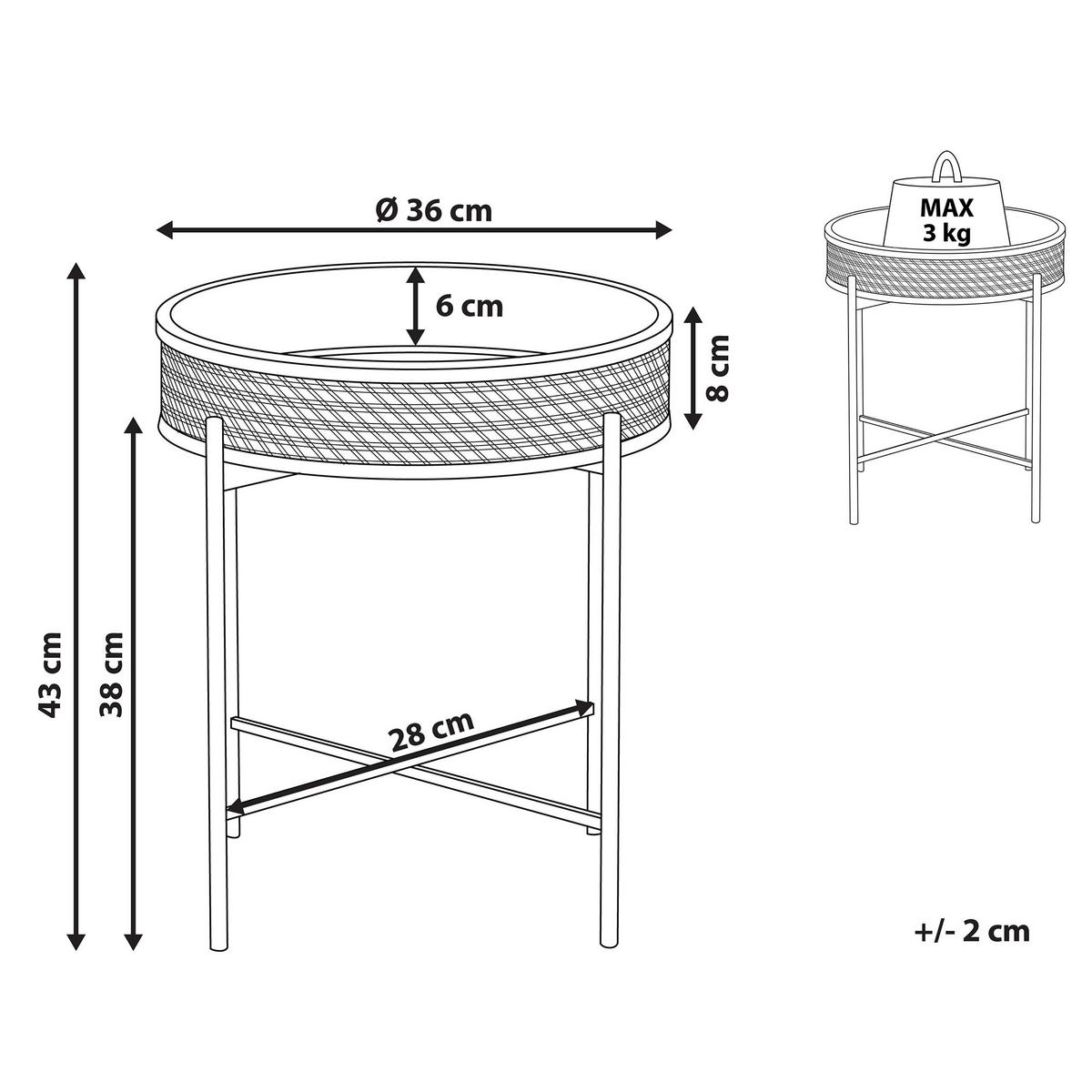 BEISTELLTISCH Rattan/Metall schwarz 36 cm Vienna - Beige/Schwarz, Metall (36/36/43cm) - Beliani